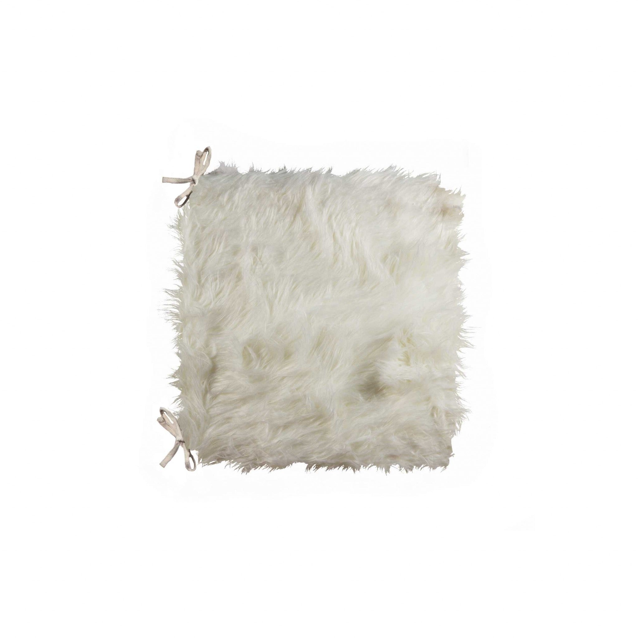 Set of 2 Off White Cozy Faux Fur Chair Pads