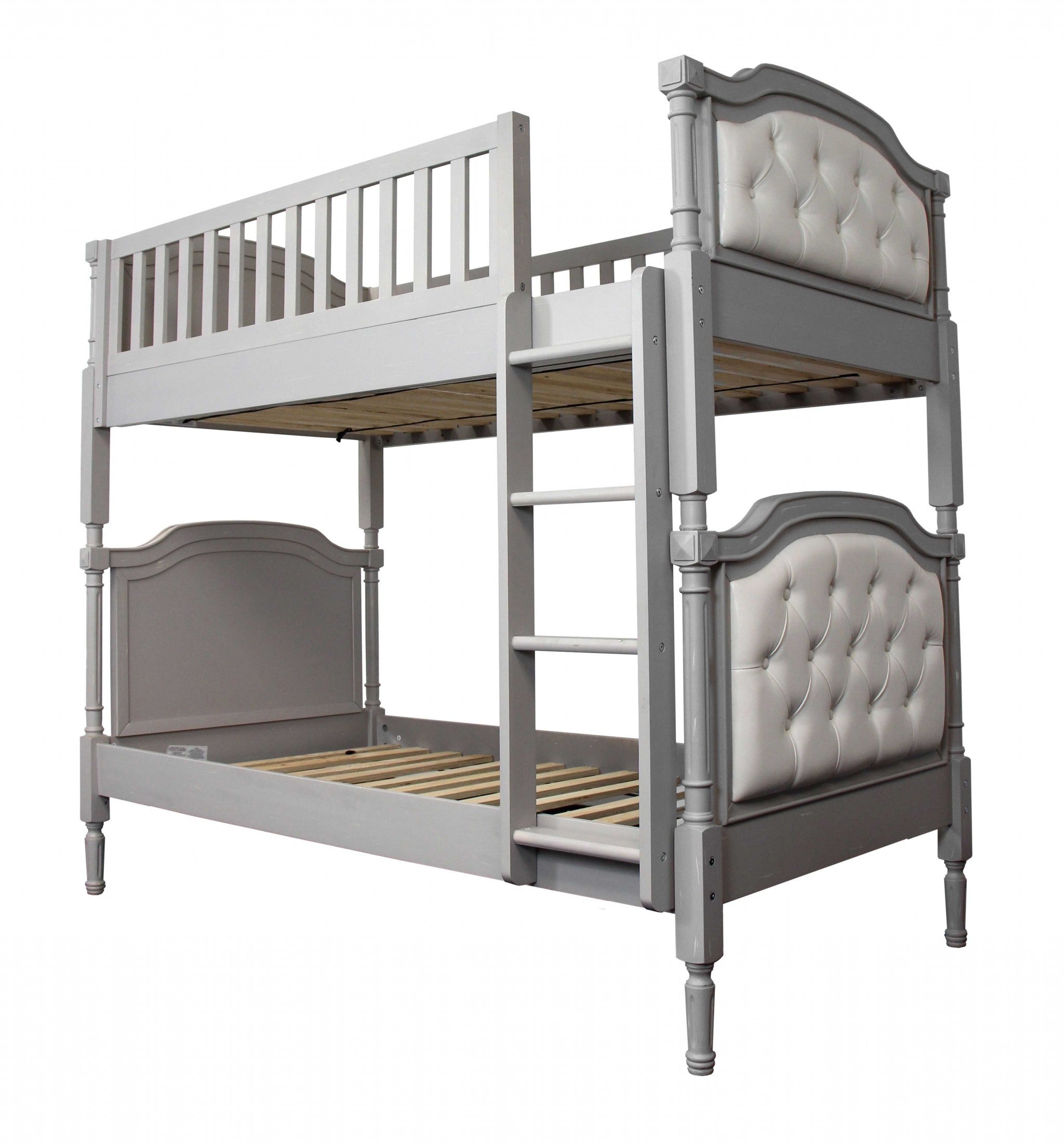 81' X 43' X 75' Twin Over Twin Antique Gray And Pearl Pu Bunk Bed