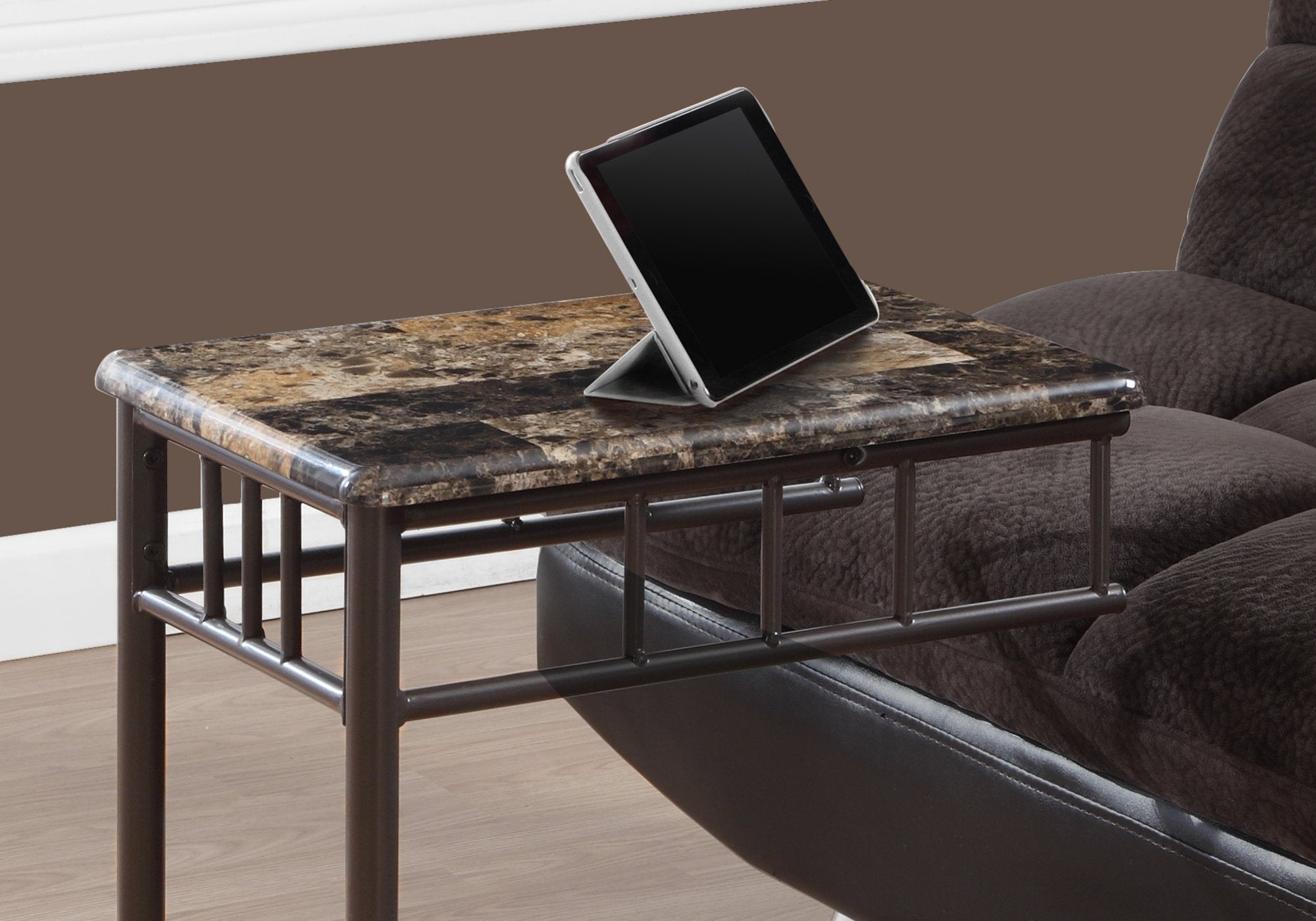 18" x 12" x 24" Cappuccino Brown Mdf Metal  Accent Table