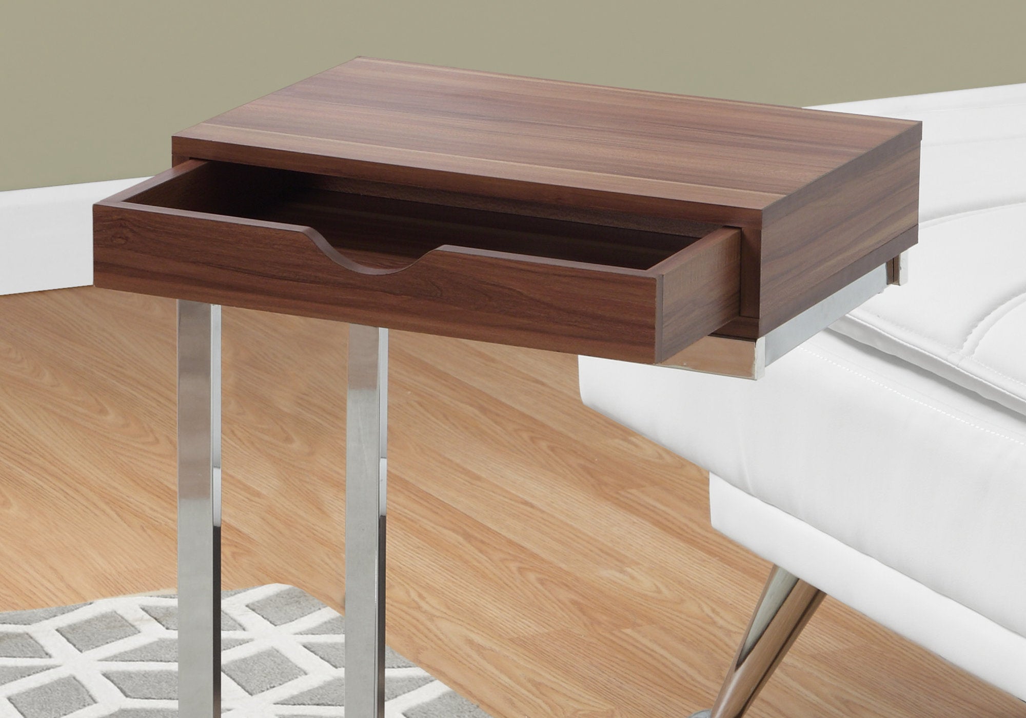 Walnut Finish Hidden Storage Metal Accent Table