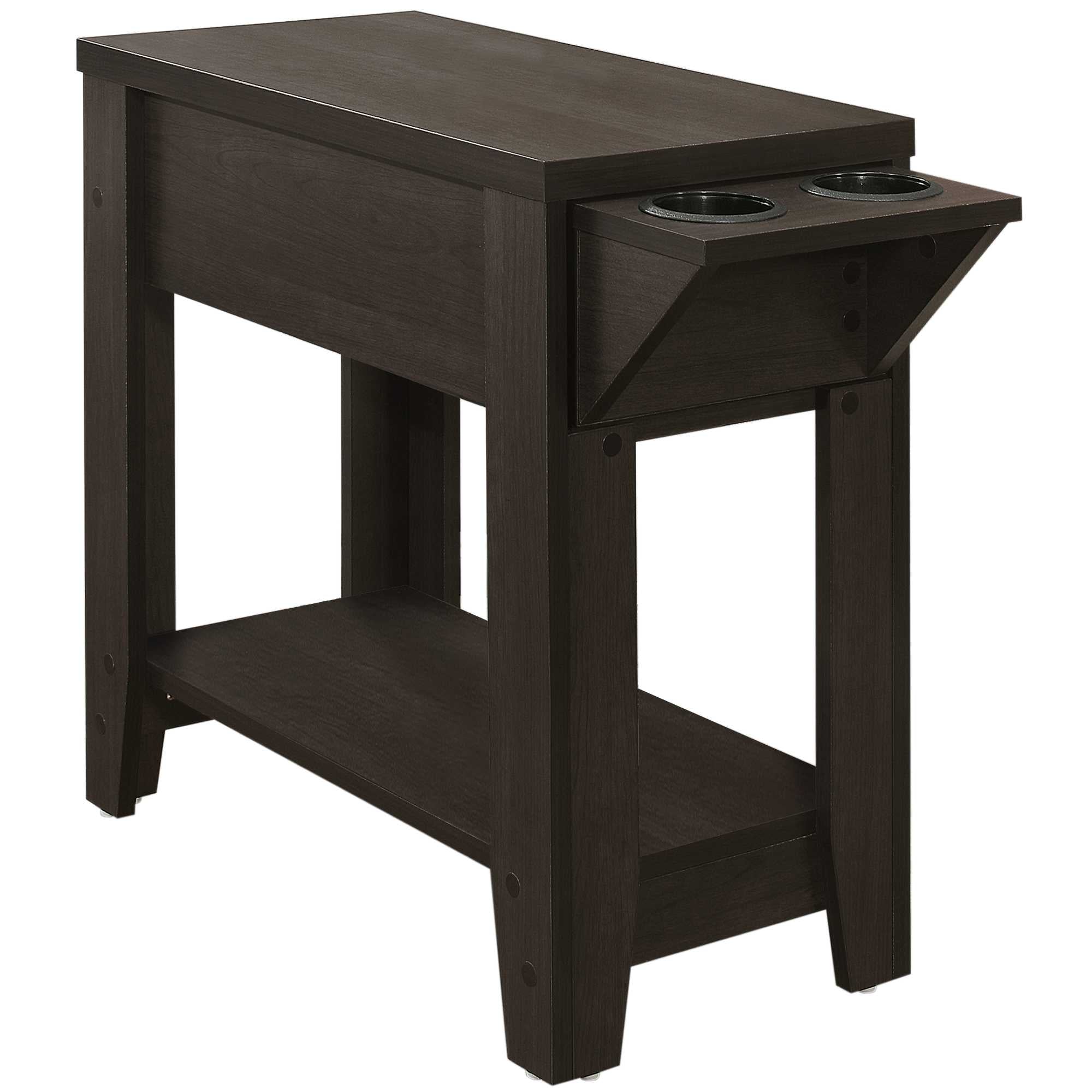 Cappuccino Finish Side  Accent Table with Adjustable Cup Holder Drawer and Bottom Shelf