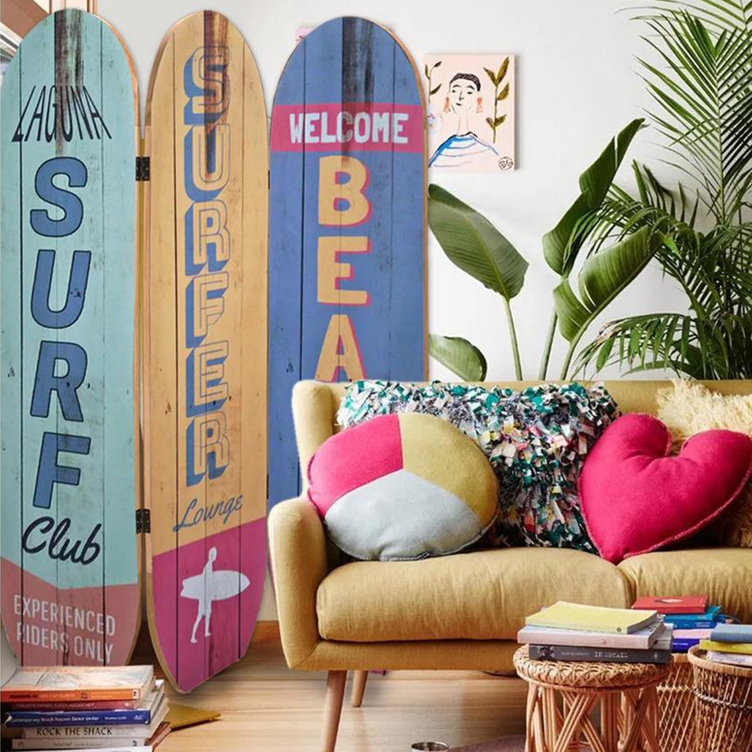 47 x 1 x 71 Multicolor Coastal Wood Surfboard  Screen