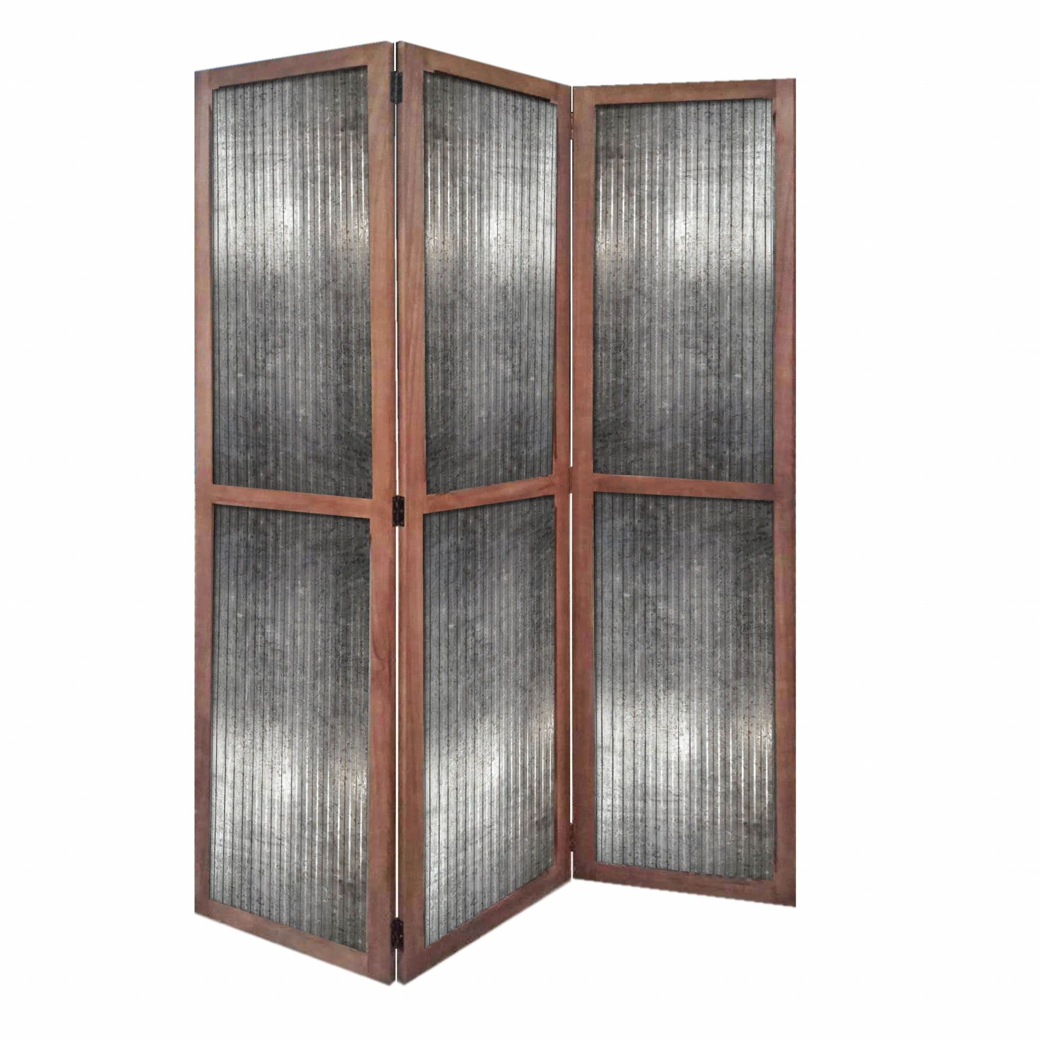 47 x 1.5 x 67 Silver And Brown Wood And Metal Industrial - Screen