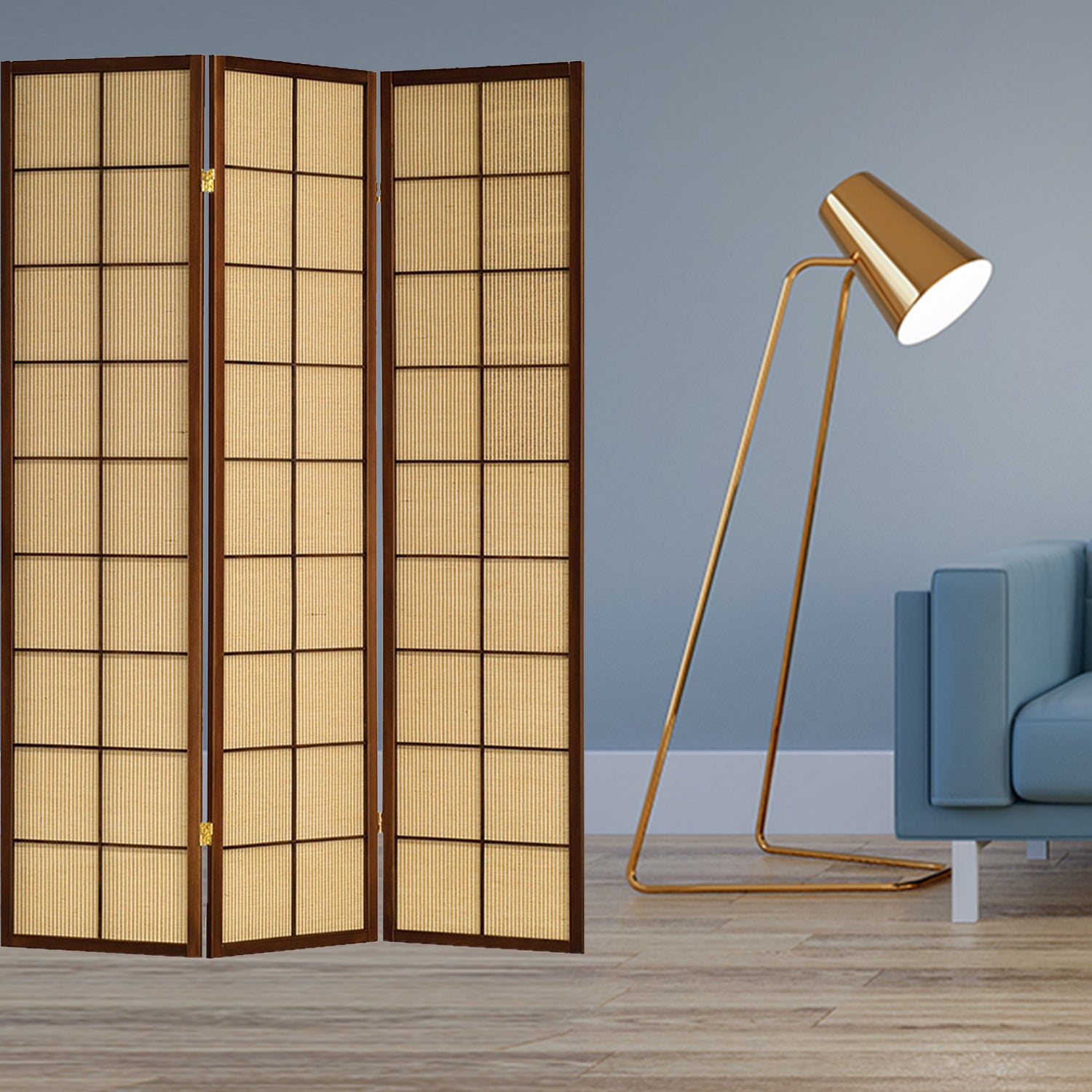 51 x 1 x 70 Brown Shoji And Wood Calabasas - 3 Panel Screen