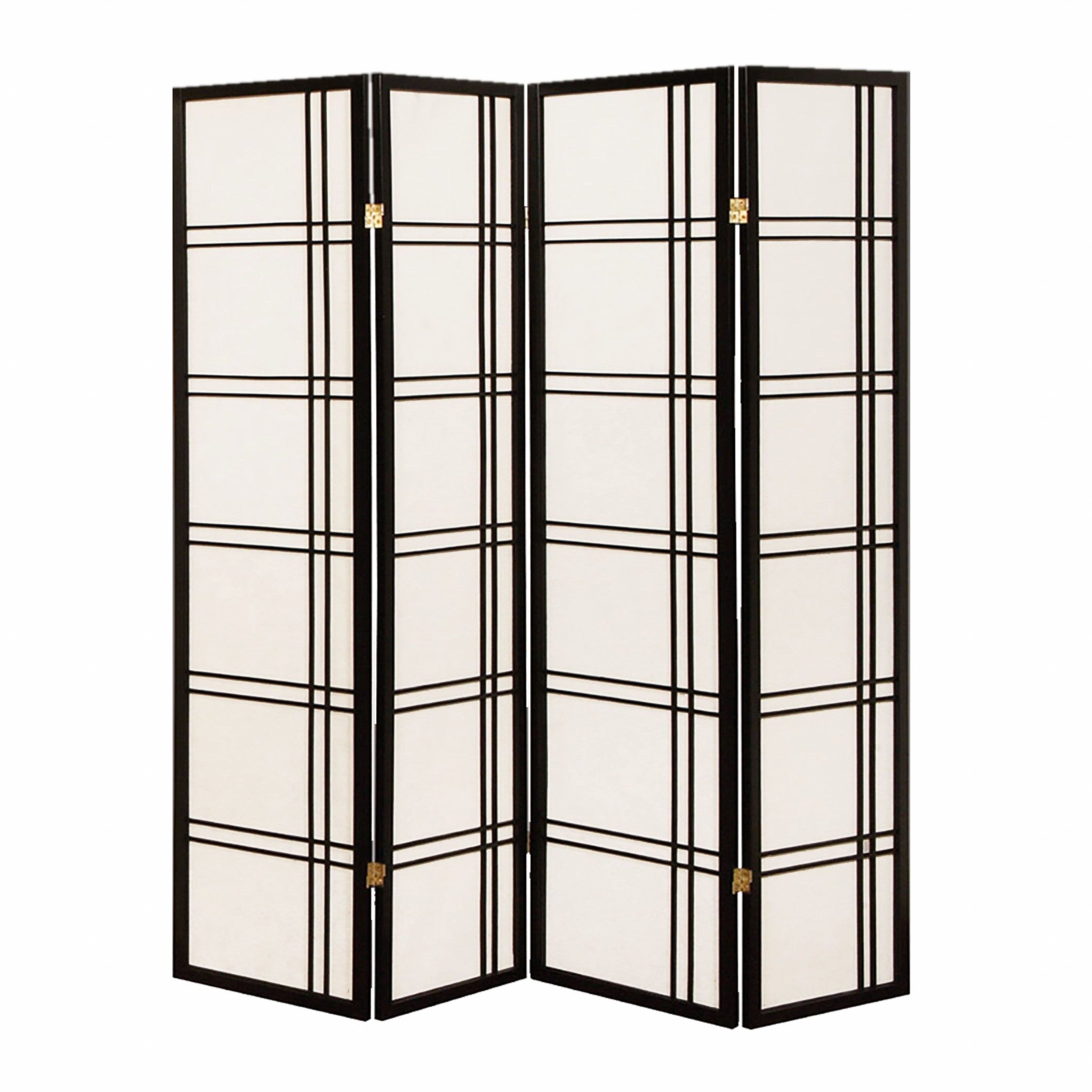 68 x 1 x 70 Traditional Black Shoji And Wood  4 Panel Screen