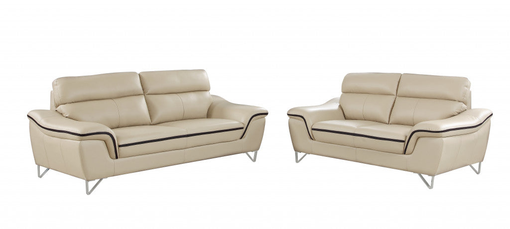 69'' X 36''  X 40'' Modern Beige Leather Sofa And Loveseat