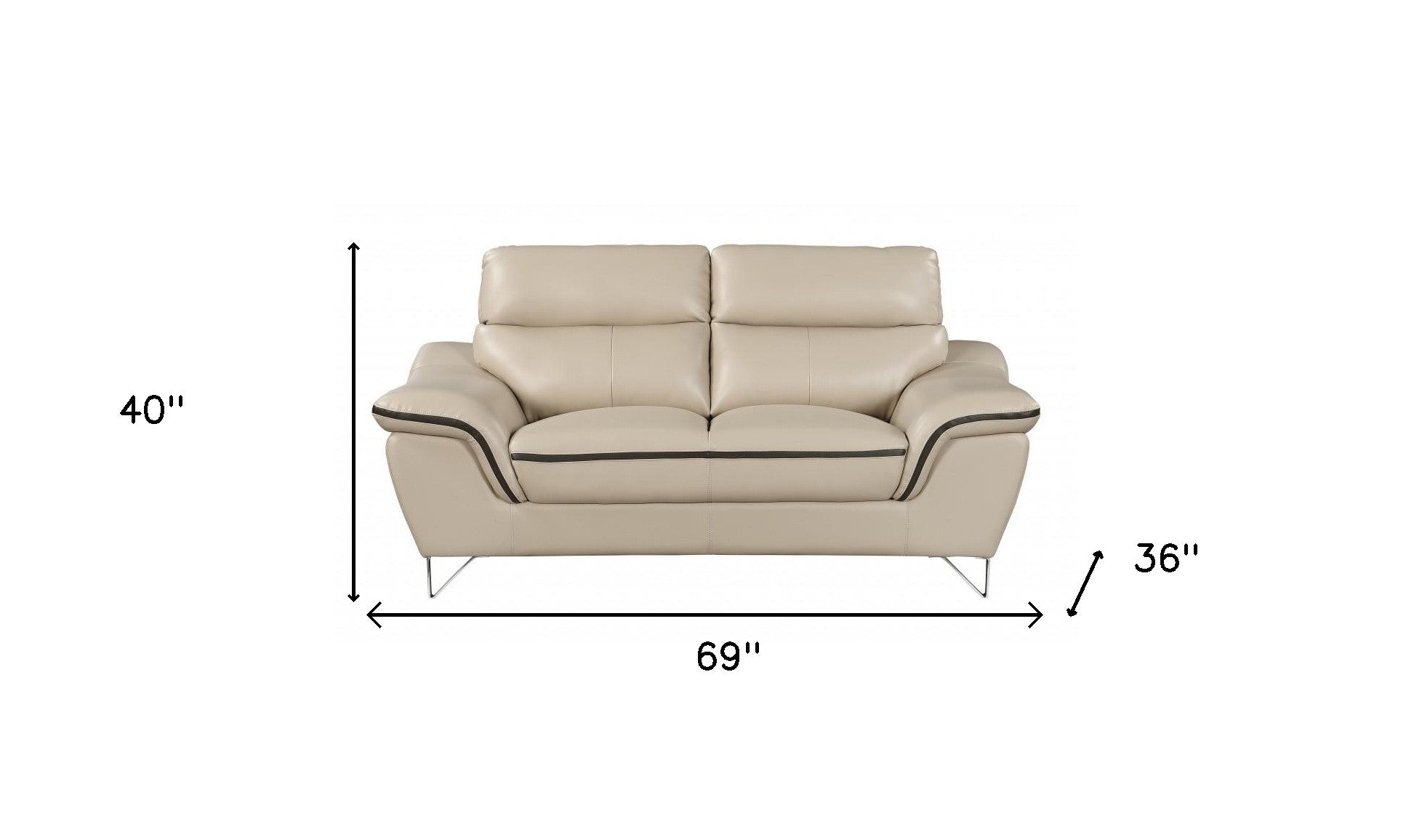 69'' X 36''  X 40'' Modern Beige Leather Sofa And Loveseat