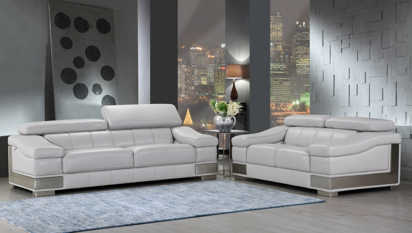 73'' X 43''  X 31'' Modern Light Gray Leather Sofa And Loveseat