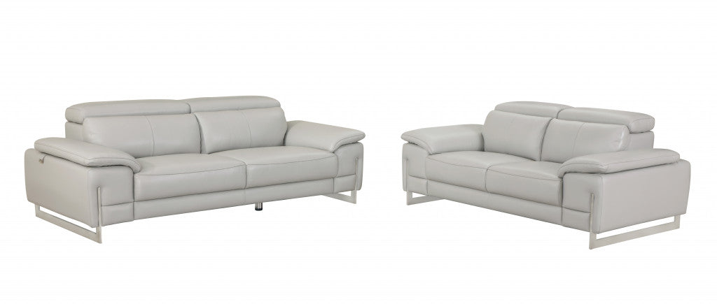 71'' X 42''  X 31'' Modern Light Gray Leather Sofa And Loveseat