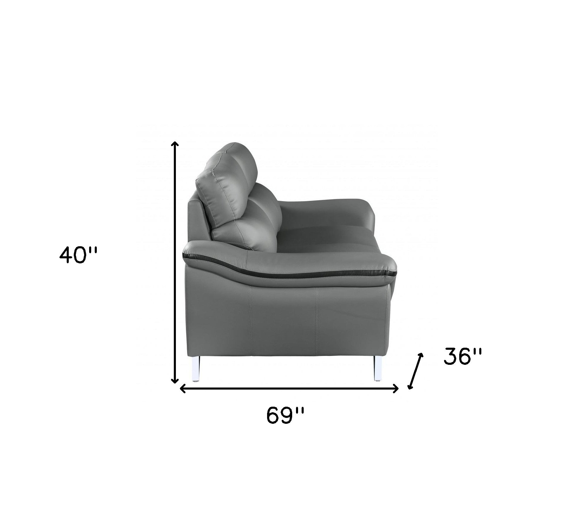 69'' X 36''  X 40'' Modern Gray Leather Sofa And Loveseat