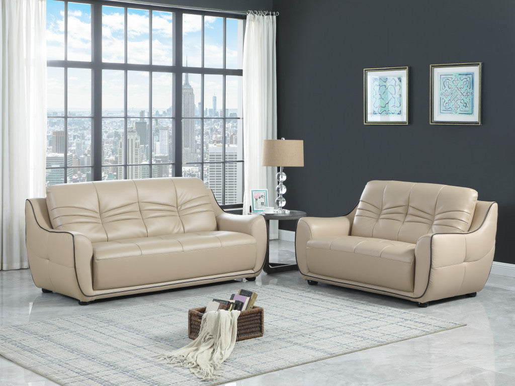 61'' X 39''  X 36'' Modern Beige Leather Sofa And Loveseat