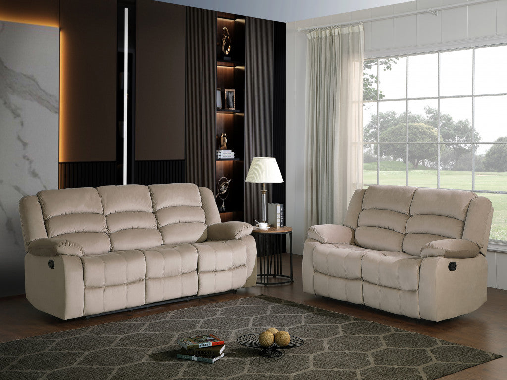 60'' X 35''  X 40'' Modern Beige Leather Sofa And Loveseat