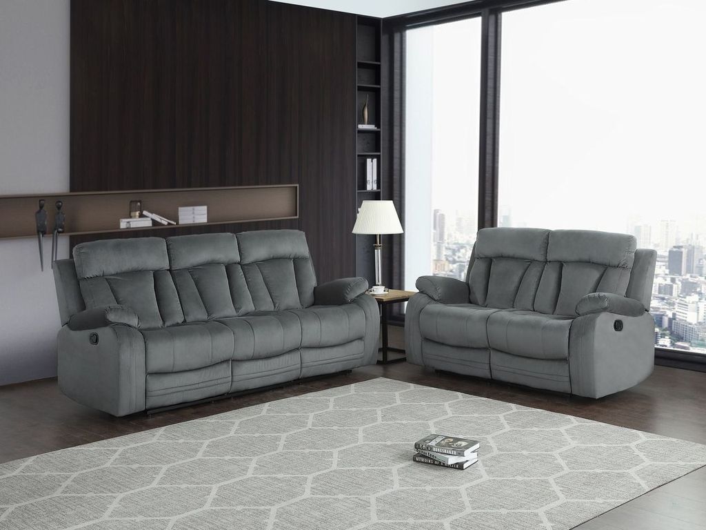 68'' X 38''  Modern Gray Leather Sofa And Loveseat