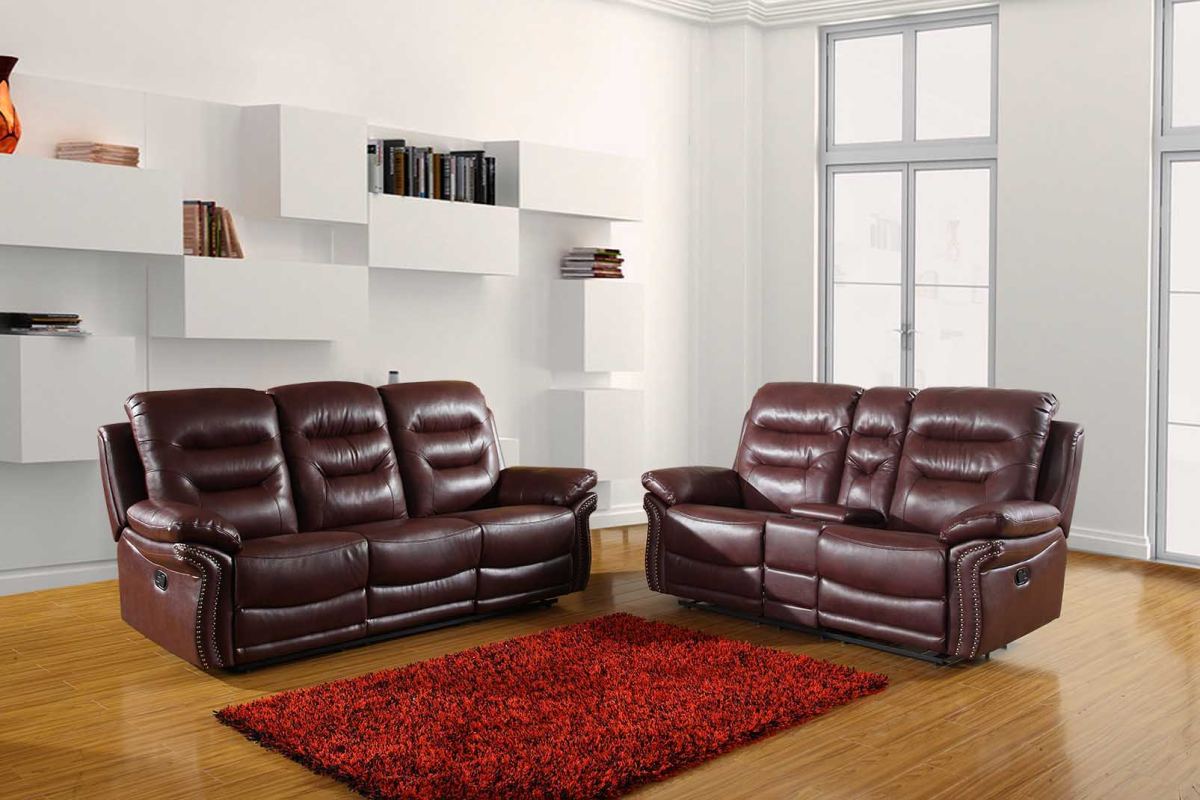 75'' X 40''  X 44'' Modern Burgundy Sofa With Console Loveseat