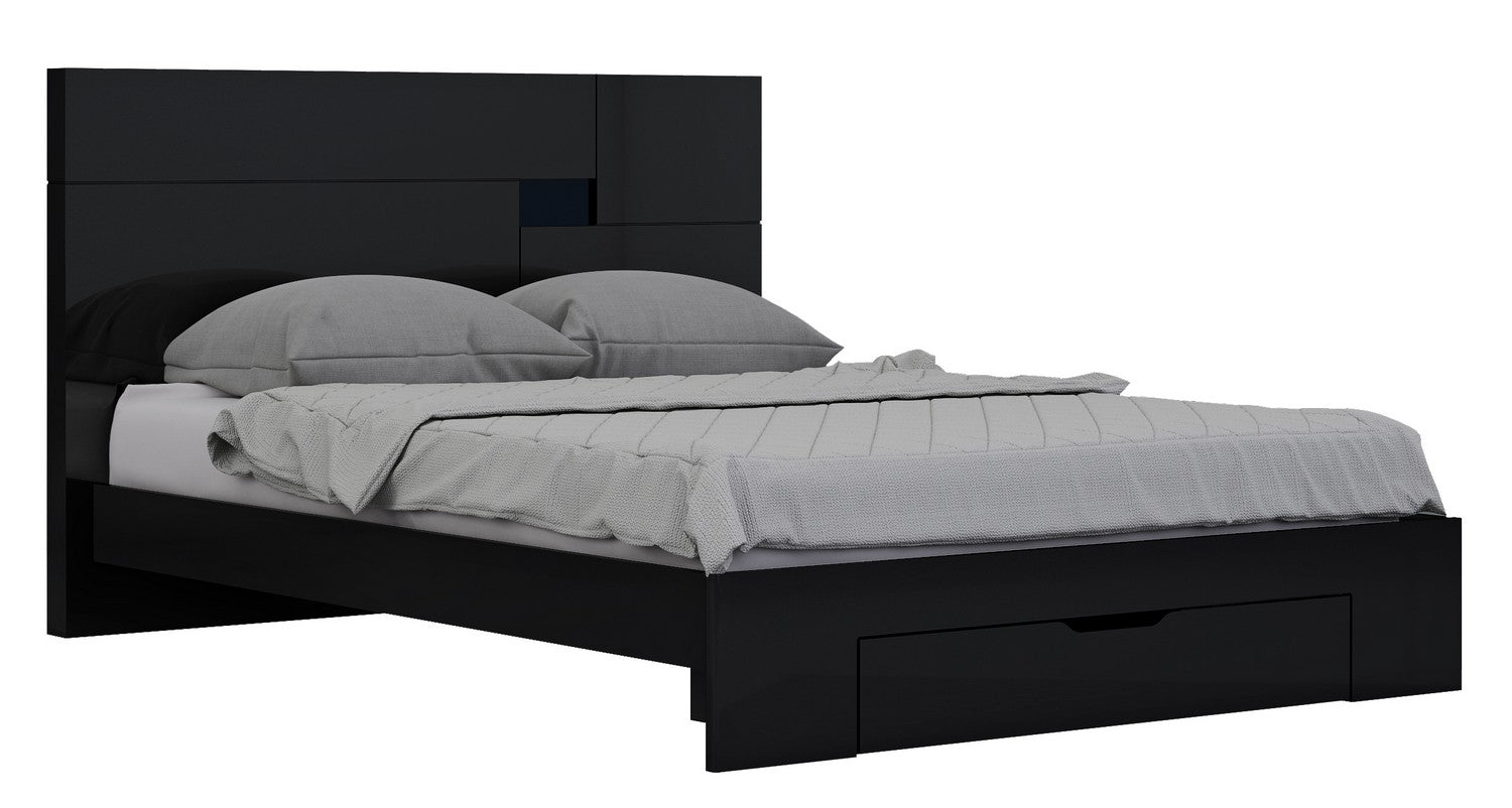 60'' X 80''  X 43'' Modern Queen Black High Gloss Bed