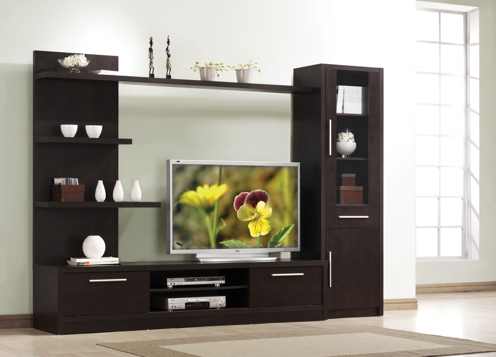 15' X 21' X 71' Espresso Wood Veneer (Paper) TV Cabinet