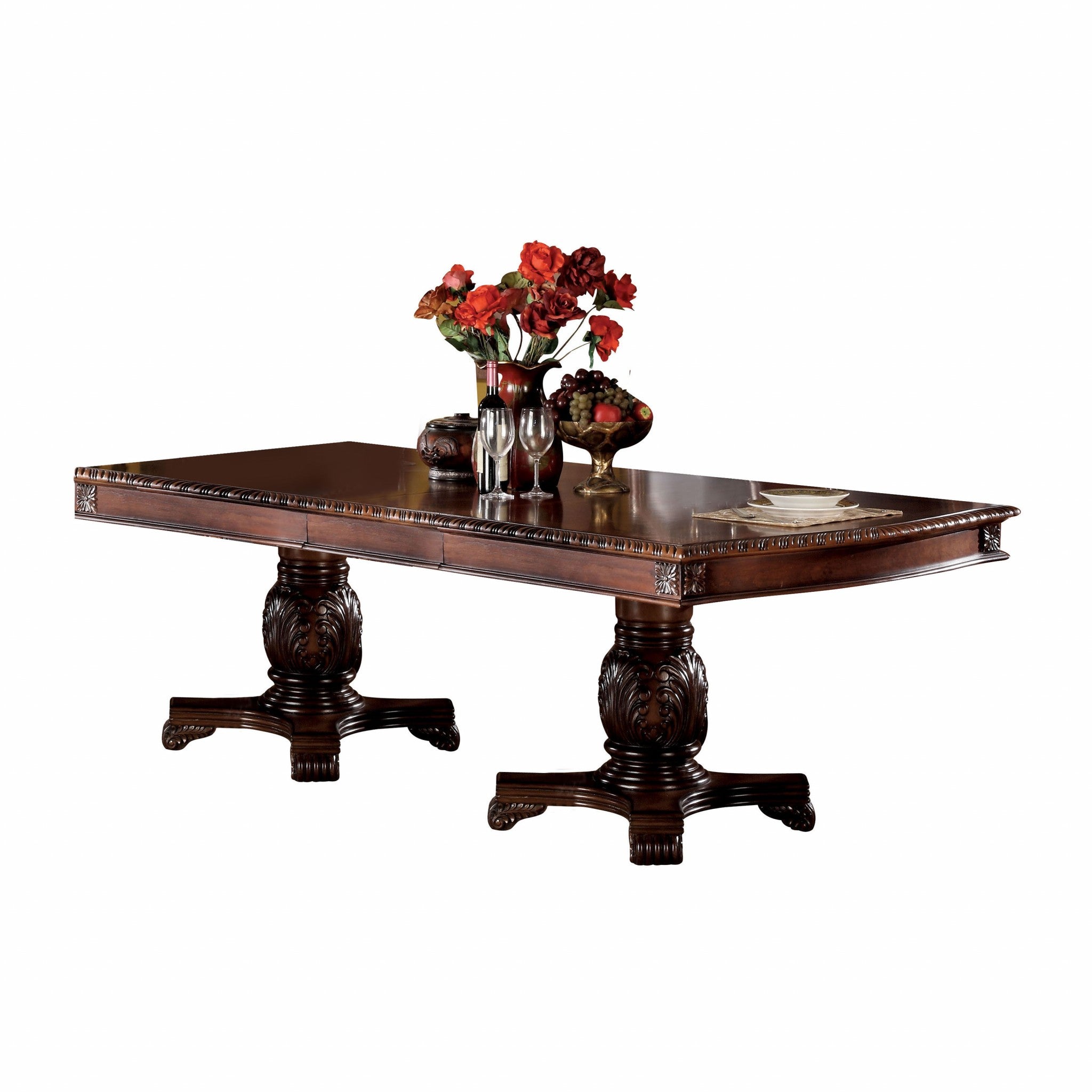 46' X 96' X 31' Cherry Wood Poly Resin Dining Table wDouble Pedestal