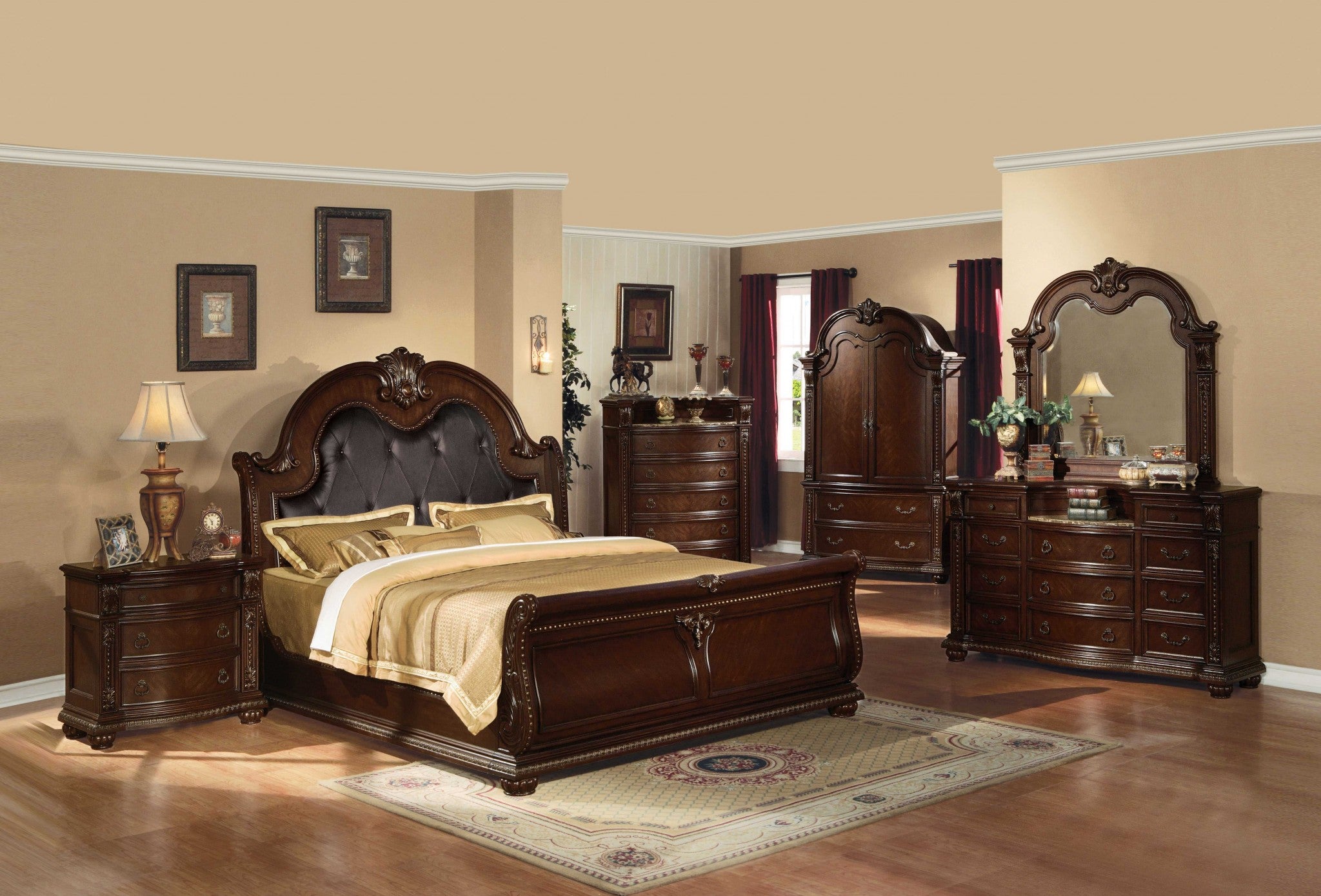 69' X 98' X 73' Espresso PU Cherry Wood Upholstery Queen Bed