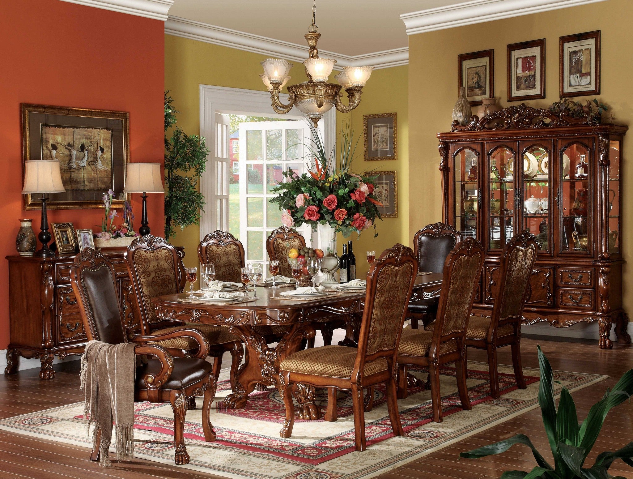 46' X 108' X 31' Cherry Oak Wood Poly Resin Dining Table with Trestle Pedestal