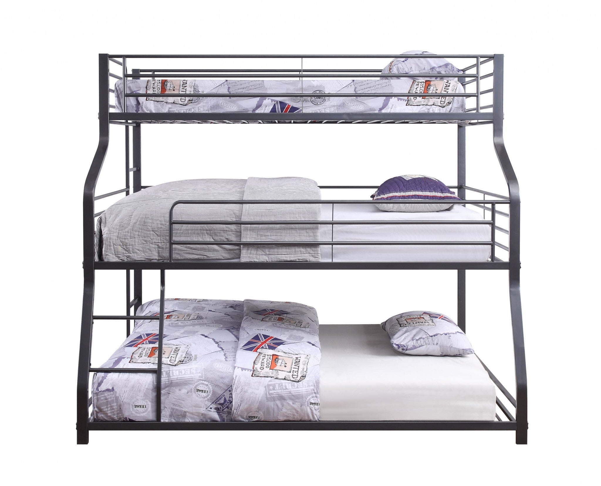 62' X 83' X 74' Gunmetal Metal Triple Bunk Bed  TwinFullQueen