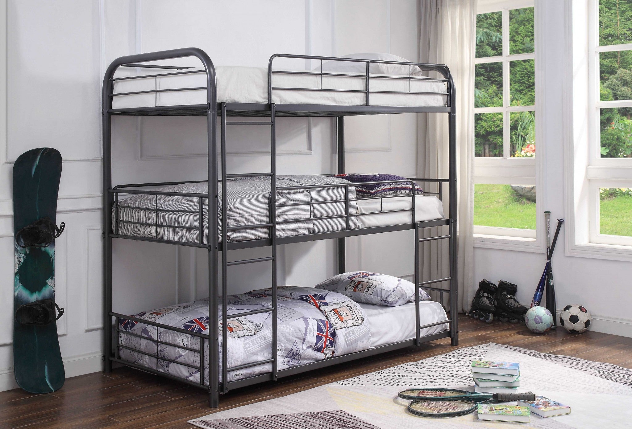 42' X 79' X 74' Gunmetal Metal Triple Bunk Bed - Twin