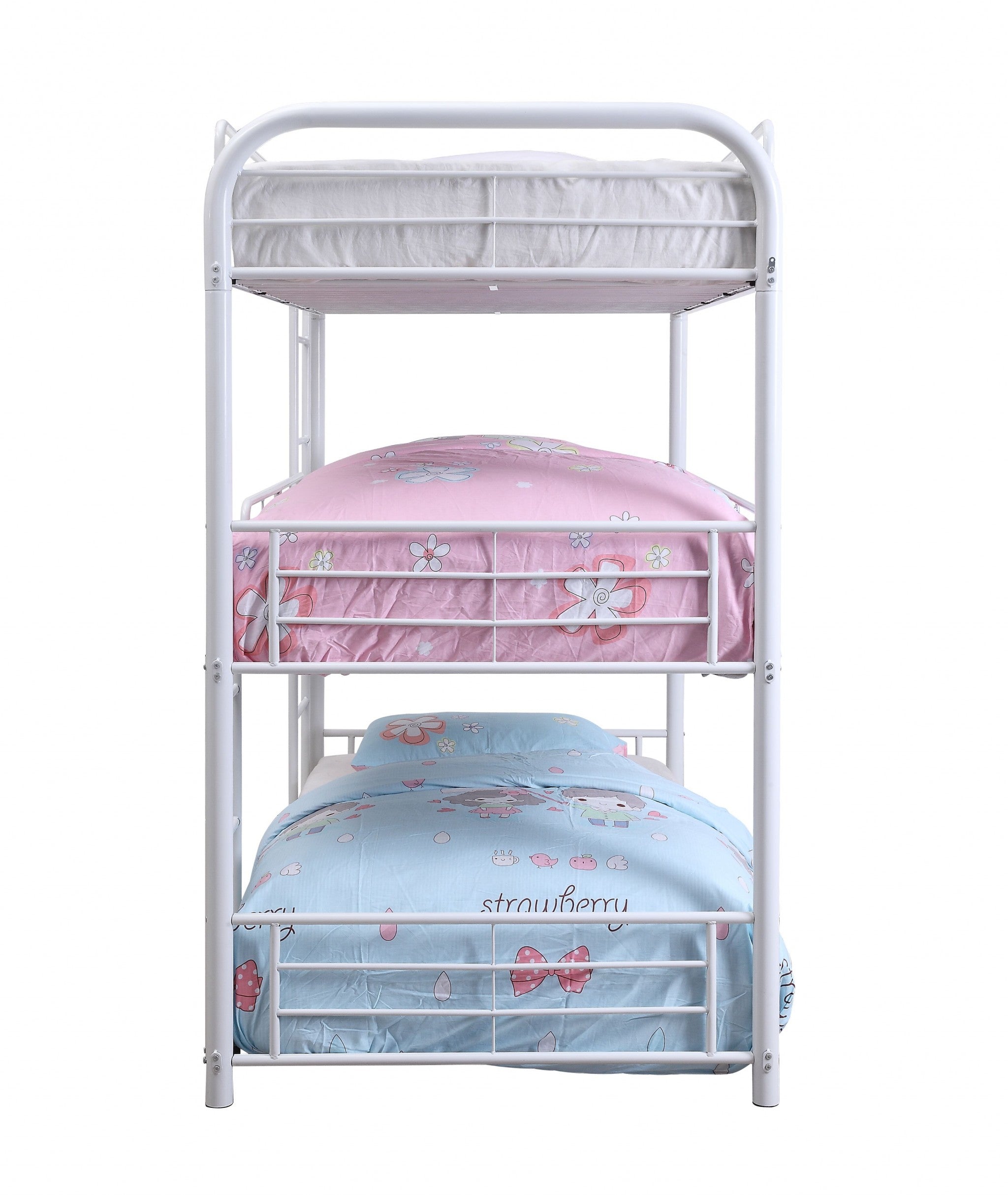 42' X 79' X 74' White Metal Triple Bunk Bed - Twin