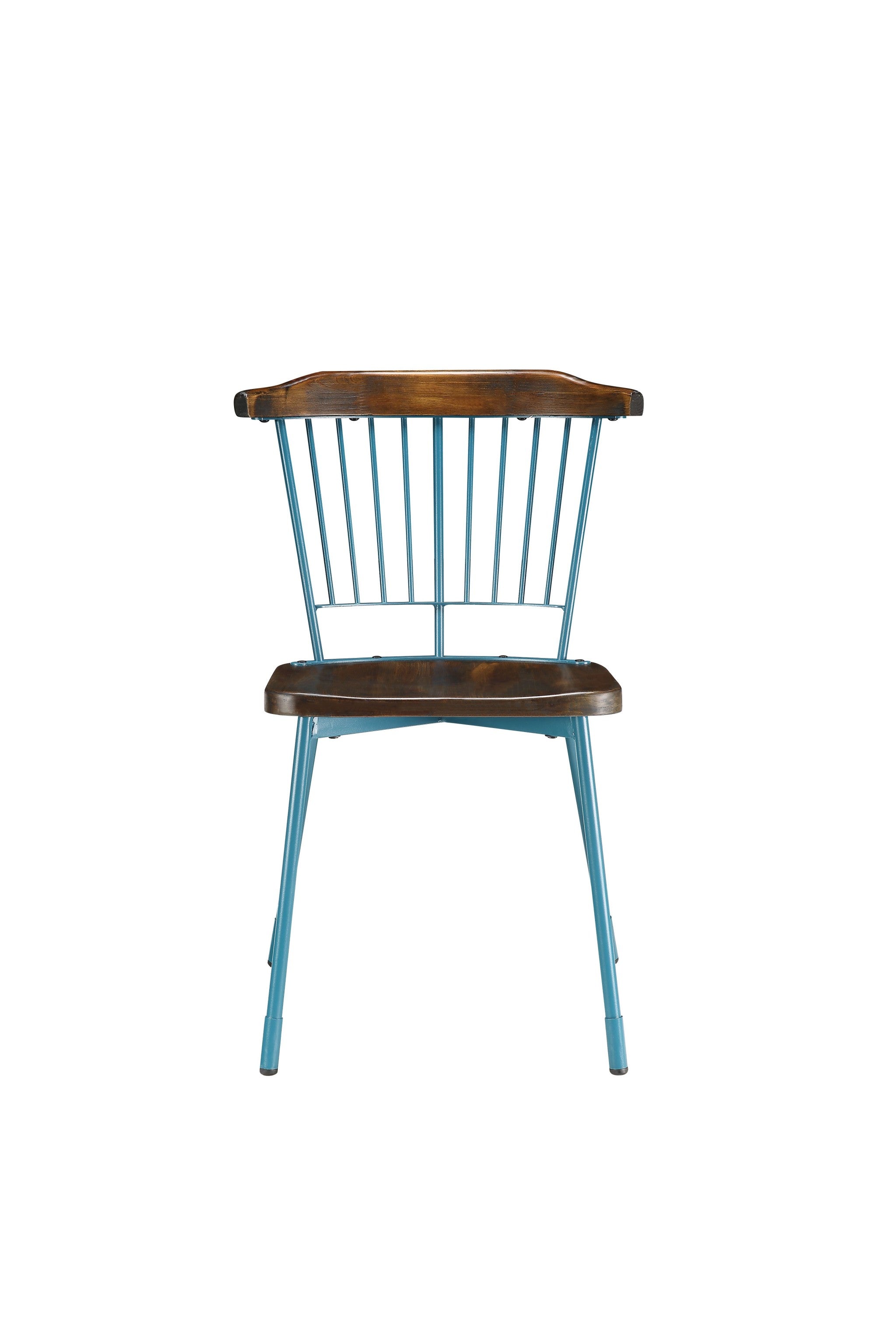 21' X 19' X 32' Brown Oak Wood and Teal Metal Side Chair  Set of 2