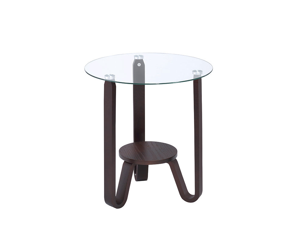 20' X 20' X 22' Dark Walnut Clear Glass Wood End Table