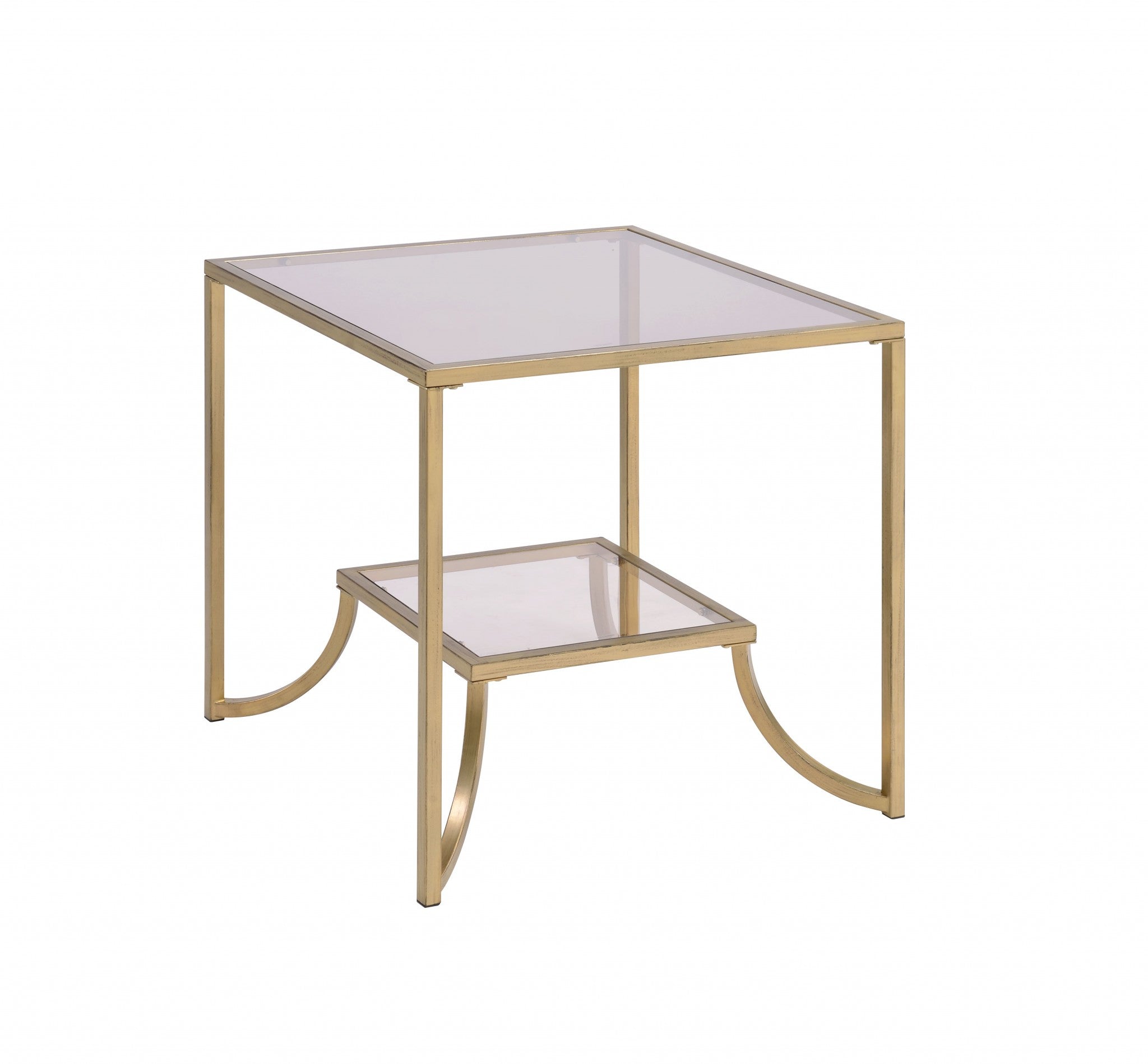 24' X 24' X 24' Antique Gold Smoky Glass Metal End Table