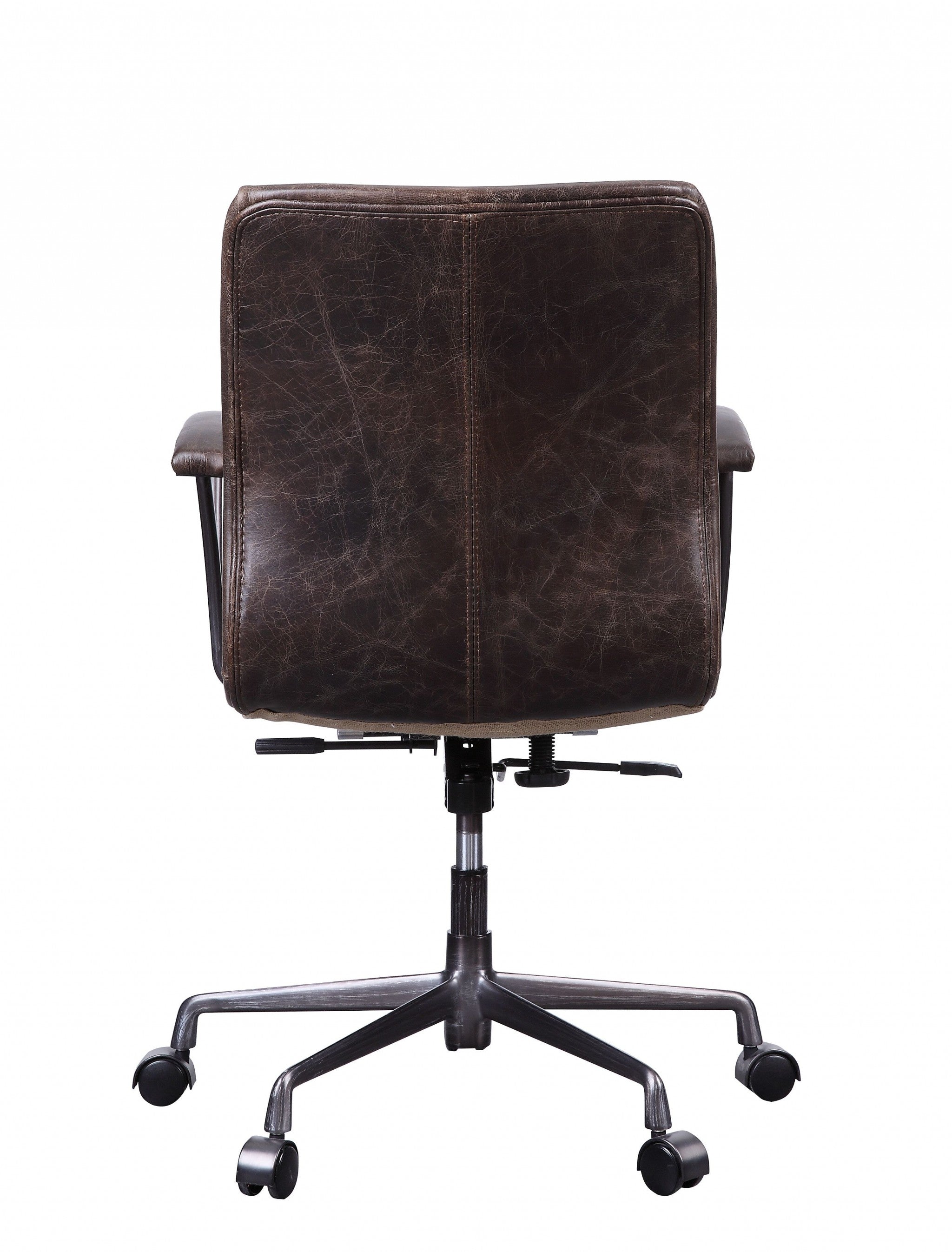 28' X 25' X 38' Distress Chocolate Top Grain Leather Metal Upholstered (Seat) Casters Engineered Wood Executive Office Chair