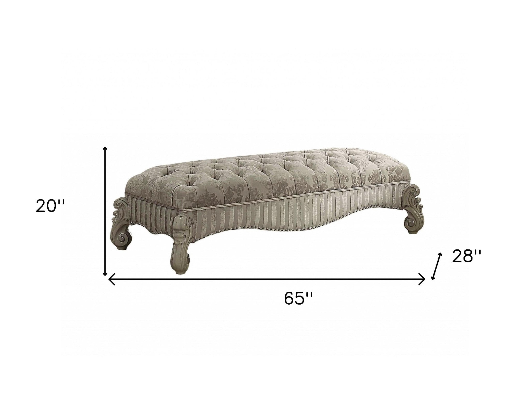 28' X 65' X 20' Ivory Fabric Bone White Upholstery Poly Resin Bench