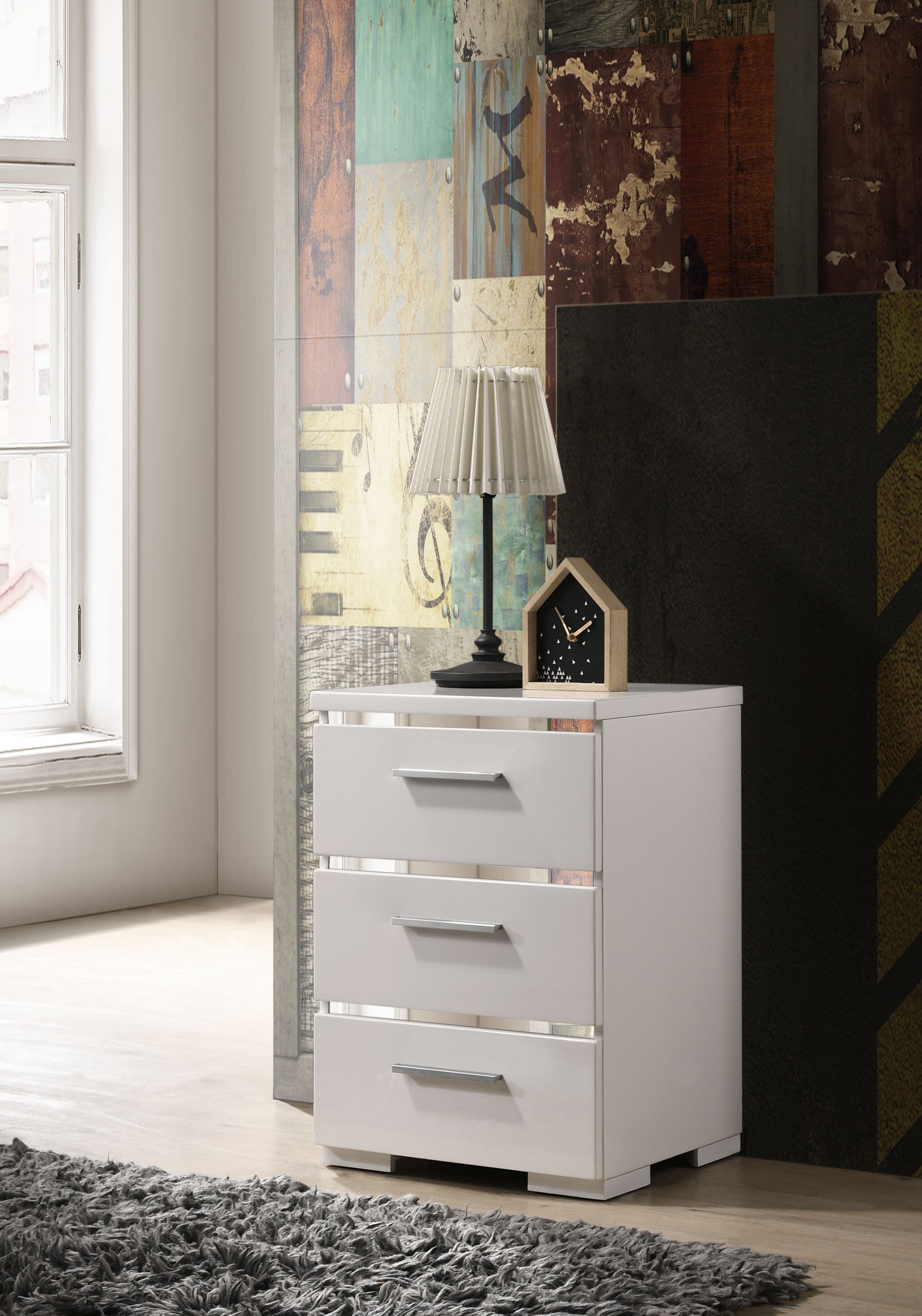15' X 18' X 25' White (High Gloss) Wood Veneer (Paper) Nightstand