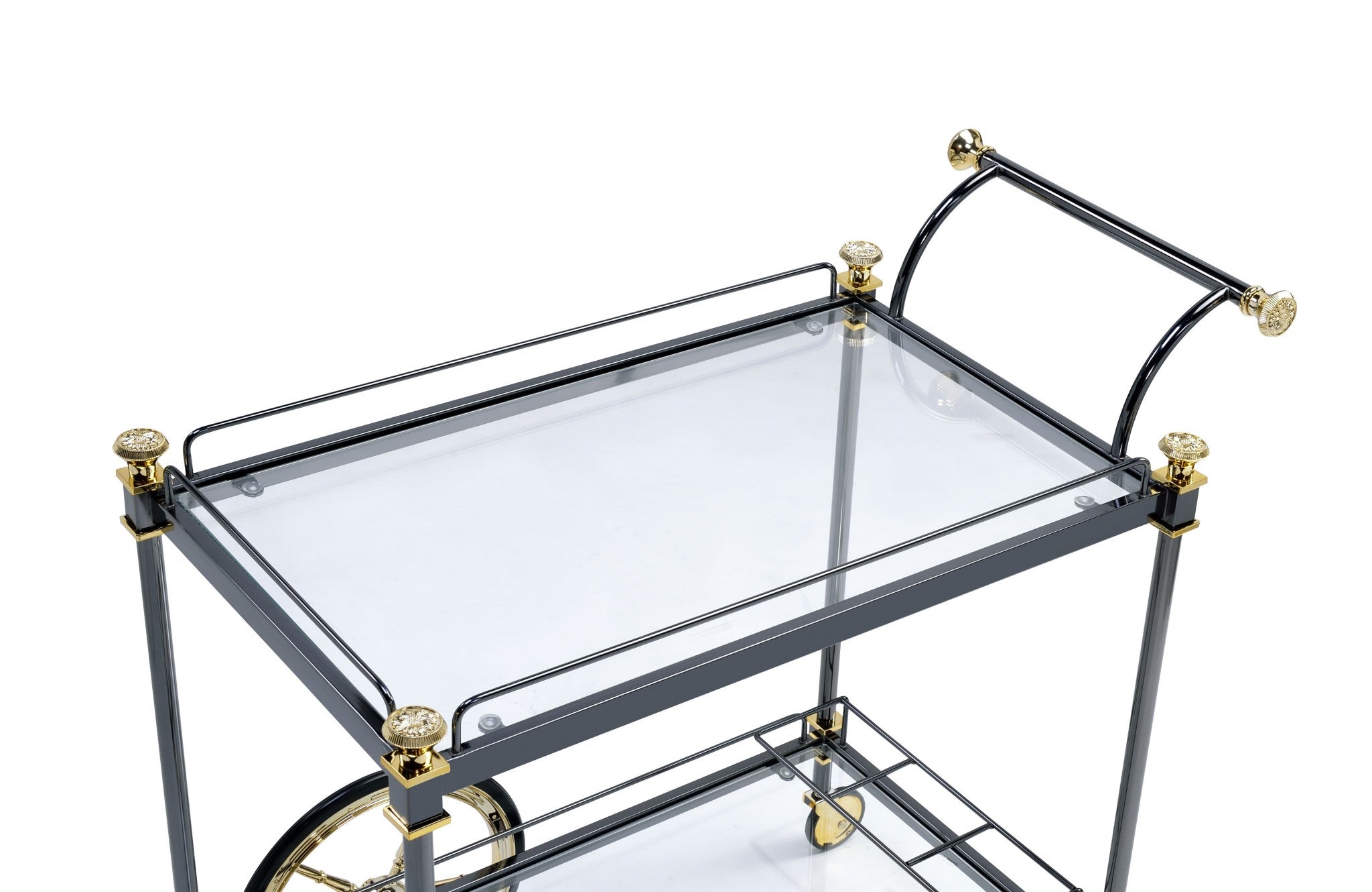 20' X 31' X 31' Black Gold Clear Glass Metal Casters Serving Cart