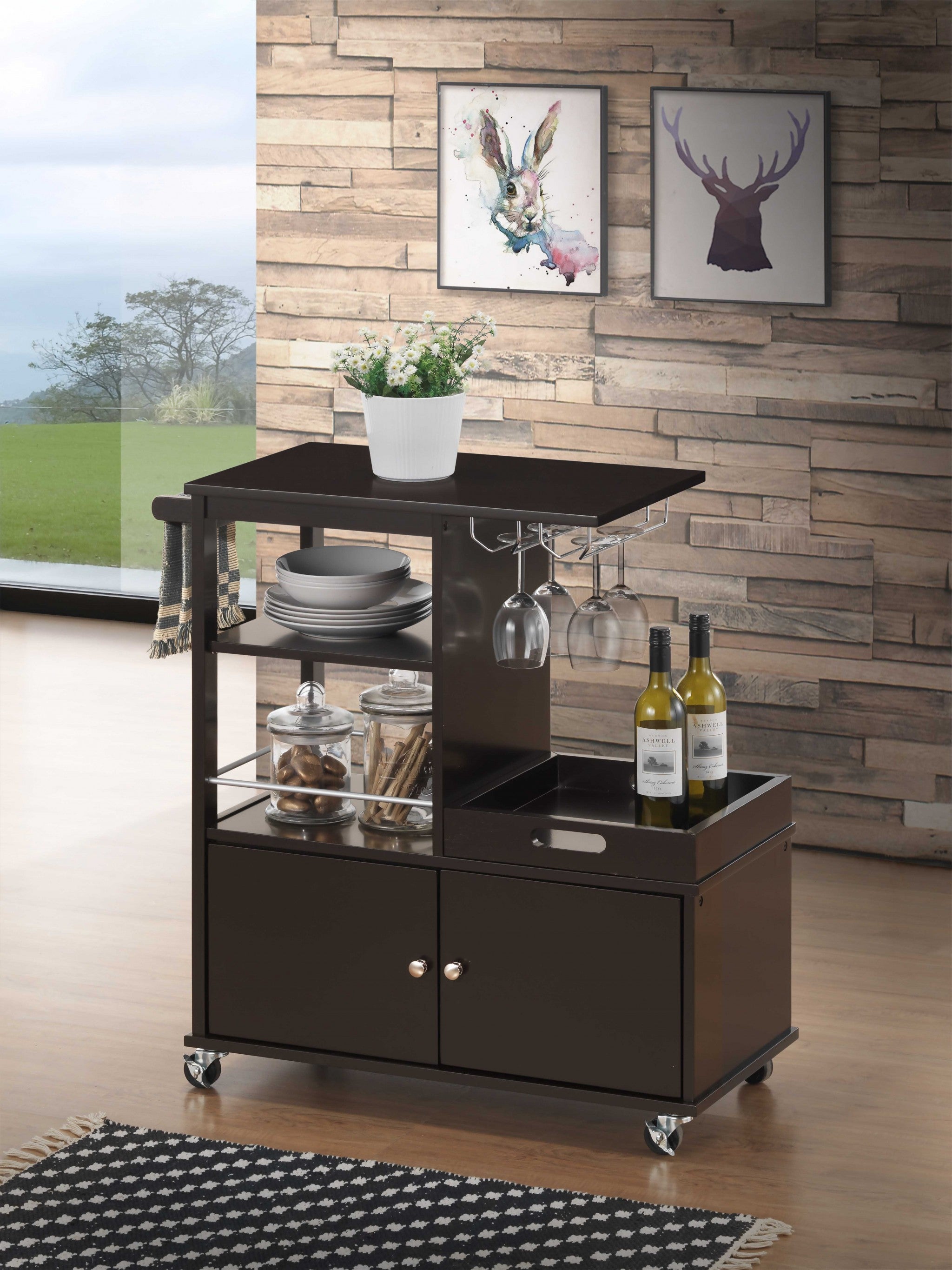 16' X 34' X 34' Wenge Wood Casters Kitchen Cart