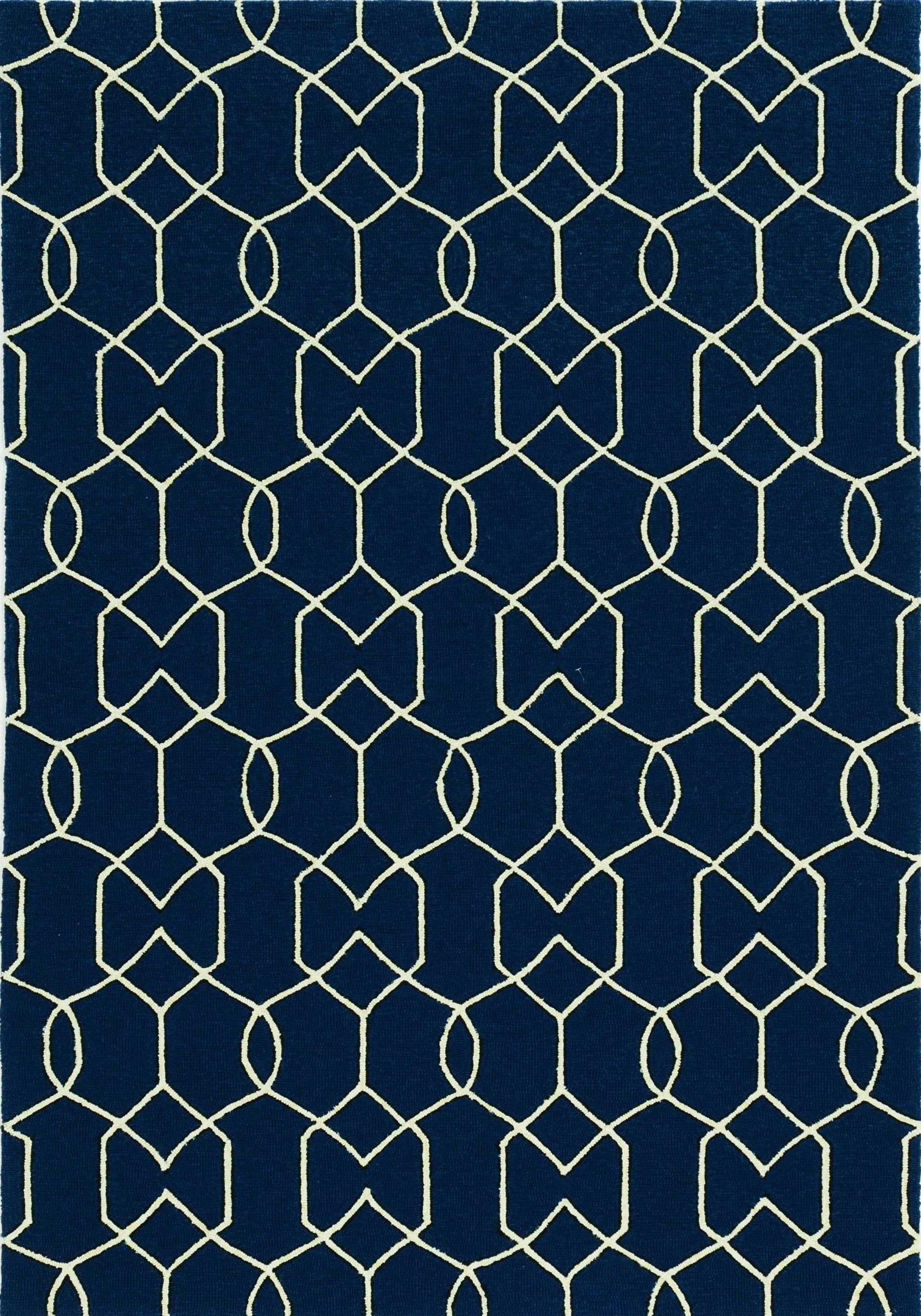 7'x10' Navy Blue Hand Hooked UV Treated Trellis Indoor Outdoor Area Rug