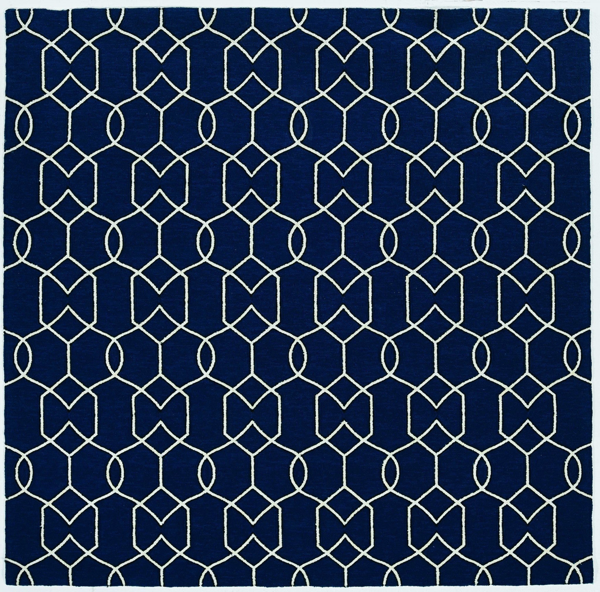 7'x10' Navy Blue Hand Hooked UV Treated Trellis Indoor Outdoor Area Rug