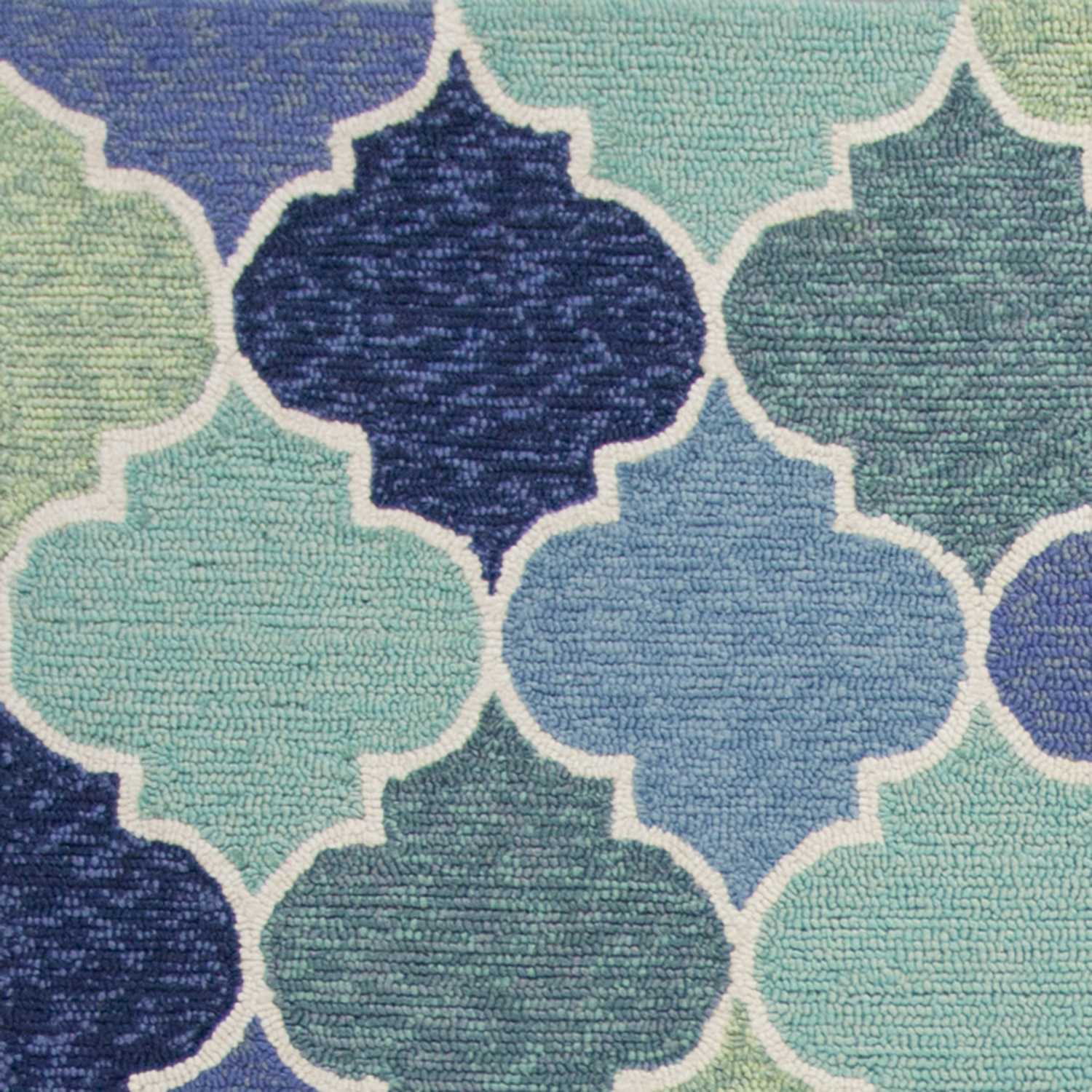 5'x8' Blue Hand Hooked UV Treated Quatrefoil Indoor Outdoor Area Rug