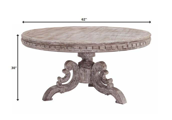 Whitewash Gray Solid Wood Round Dining Table