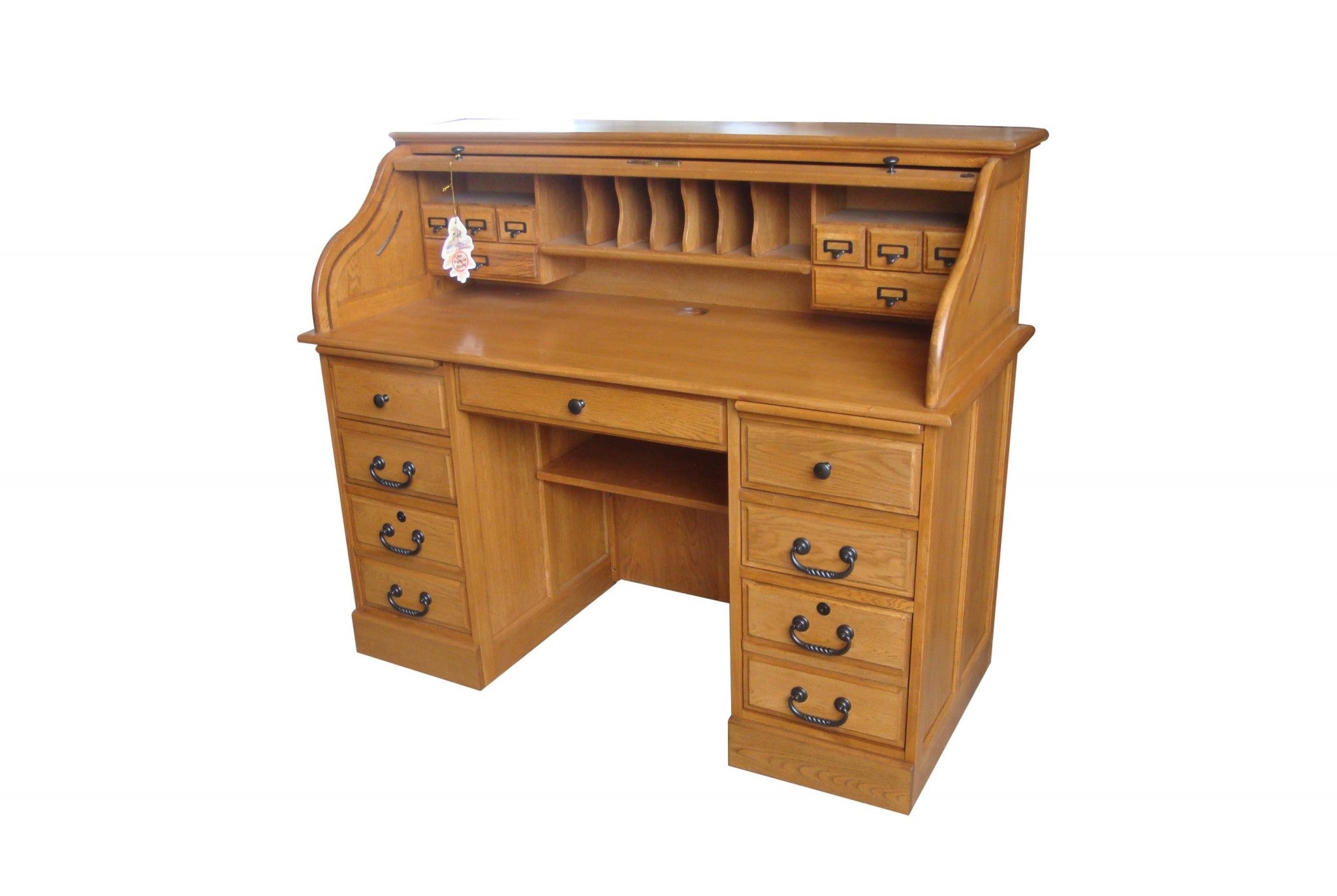 Compact Harvest Oak Hardwood Roll Top Desk