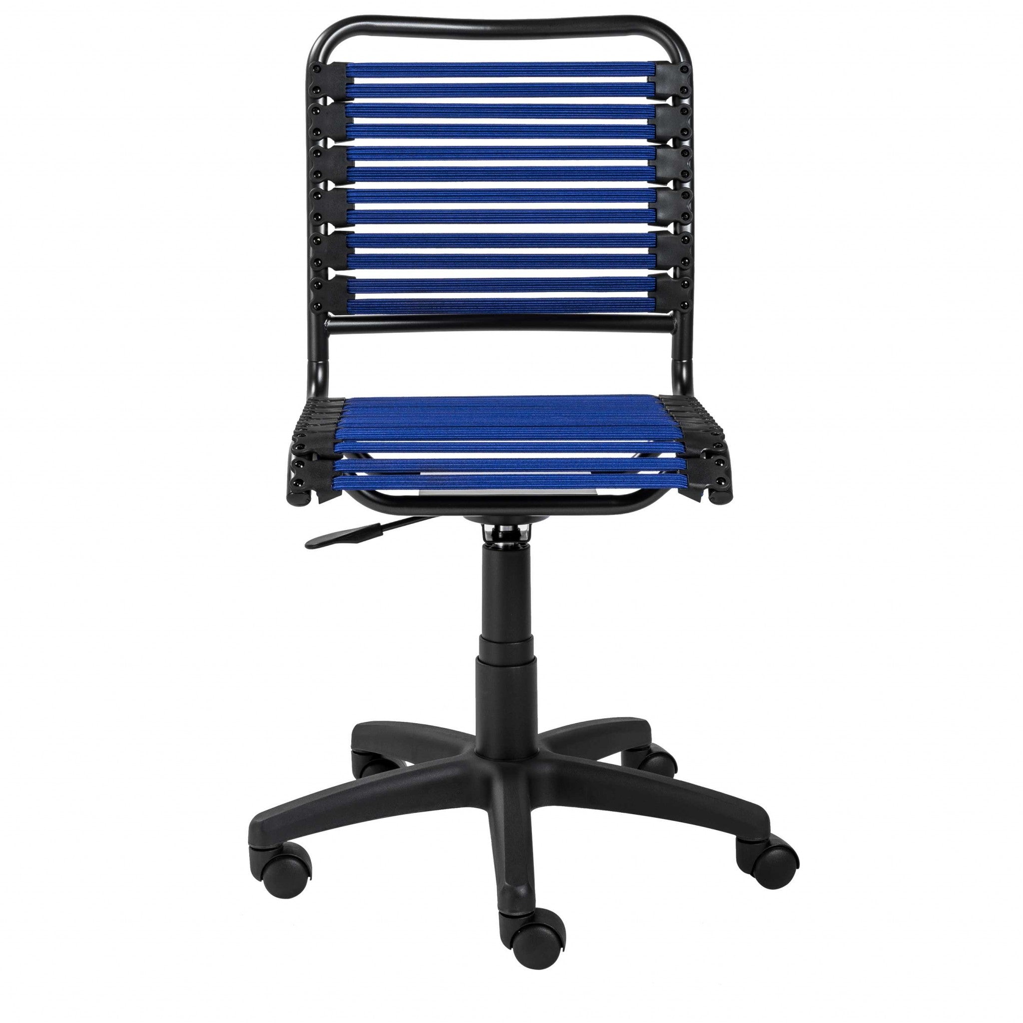 Blue Flat Bungie Cord Low Back Rolling Office Chair