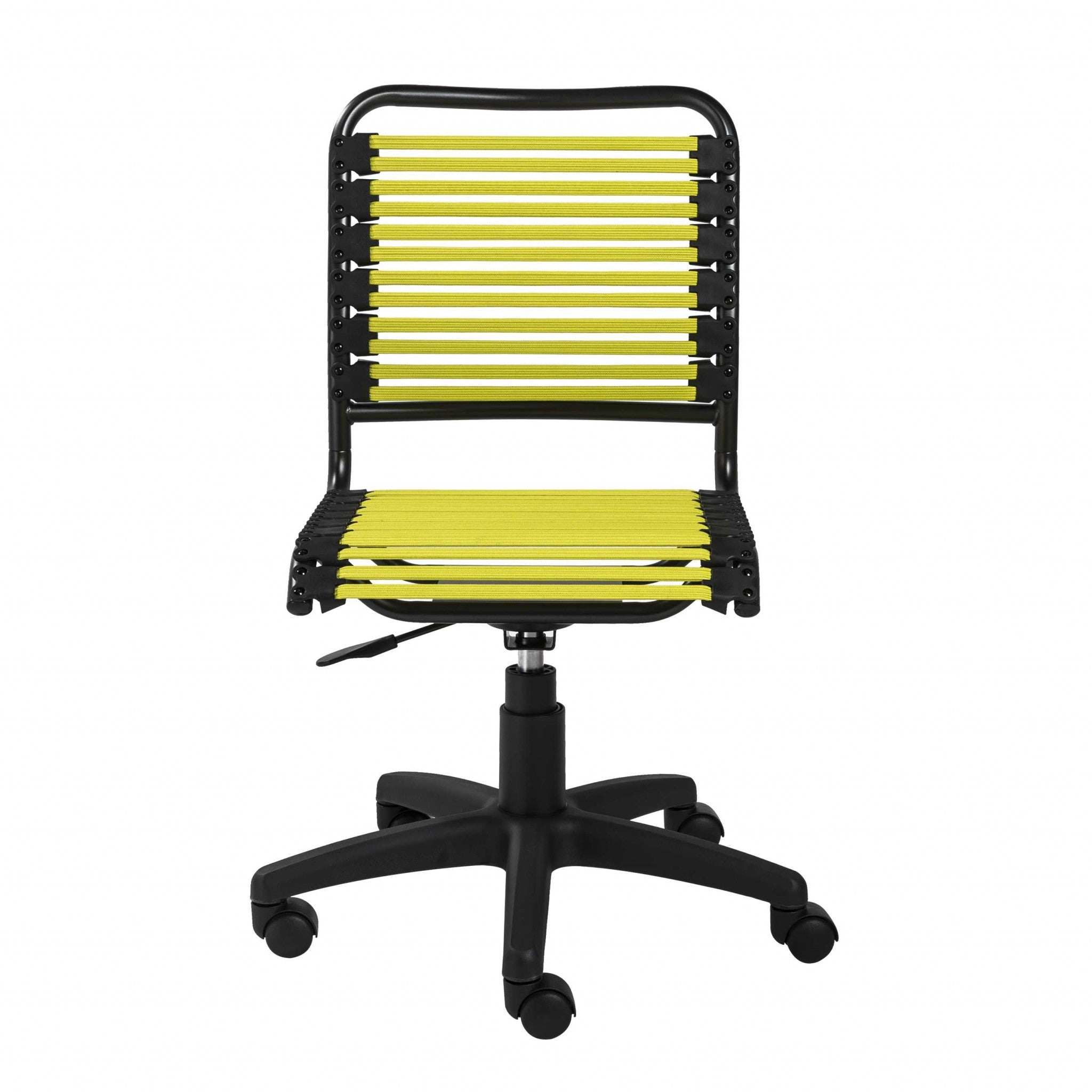 Neon Green Flat Bungie Cord Low Back Rolling Office Chair