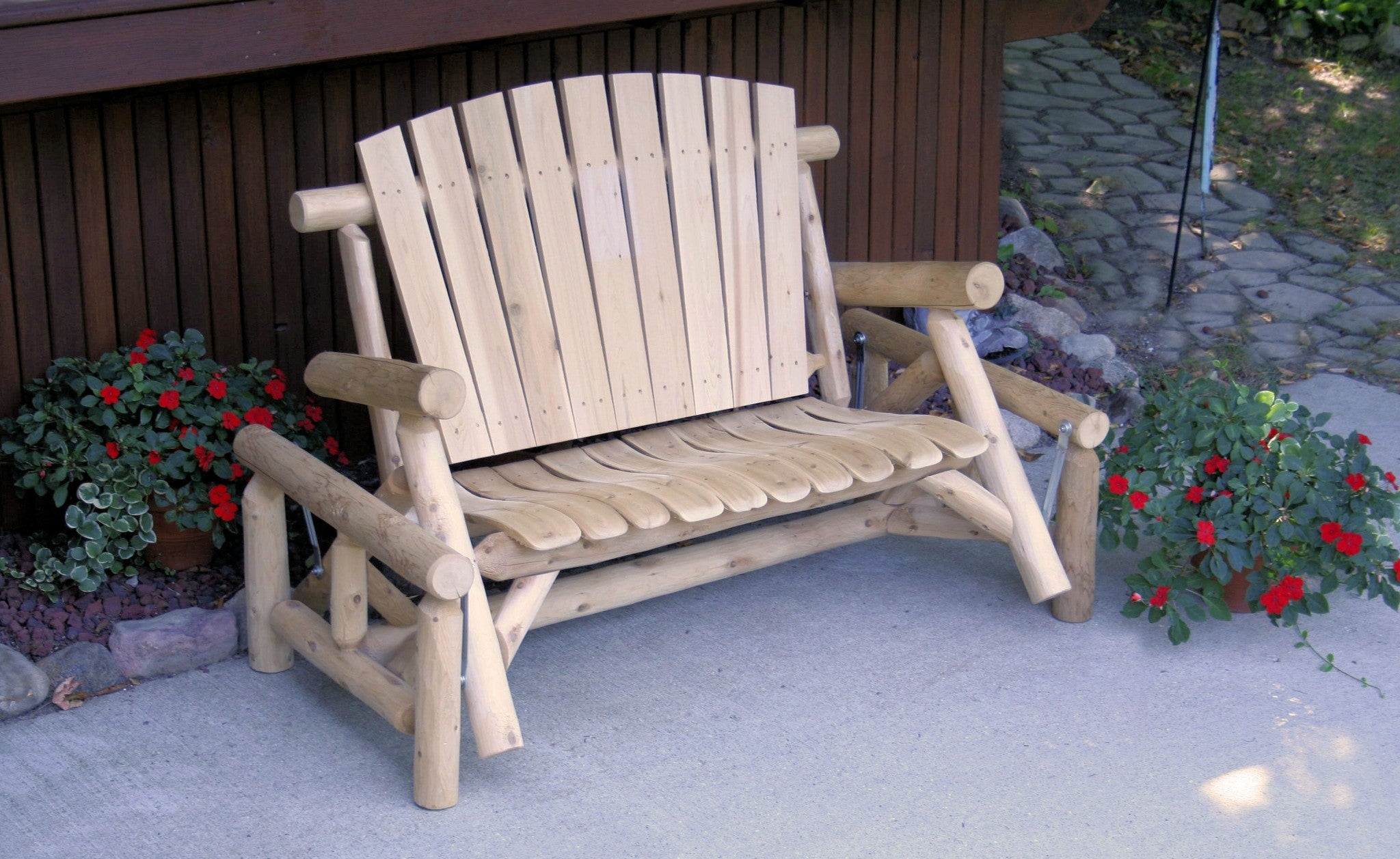 59' X 32' X 40'  Natural Wood Loveseat Glider