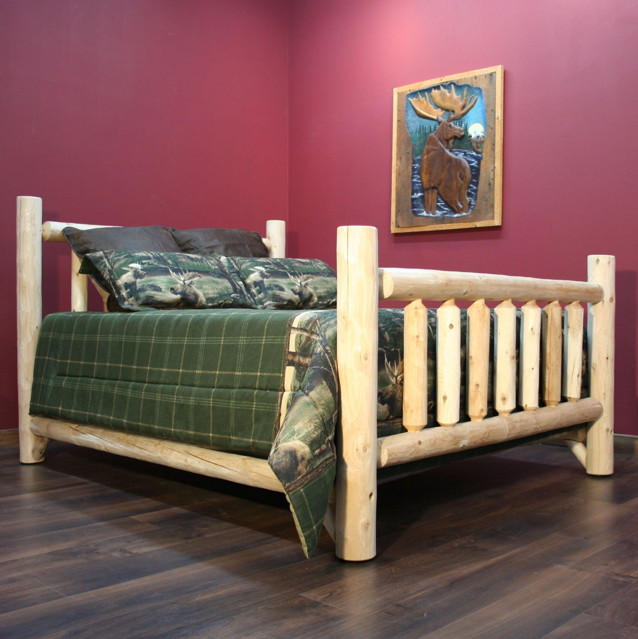 Natural Dark Brown Finish Low Post Cedar Log Double Bed