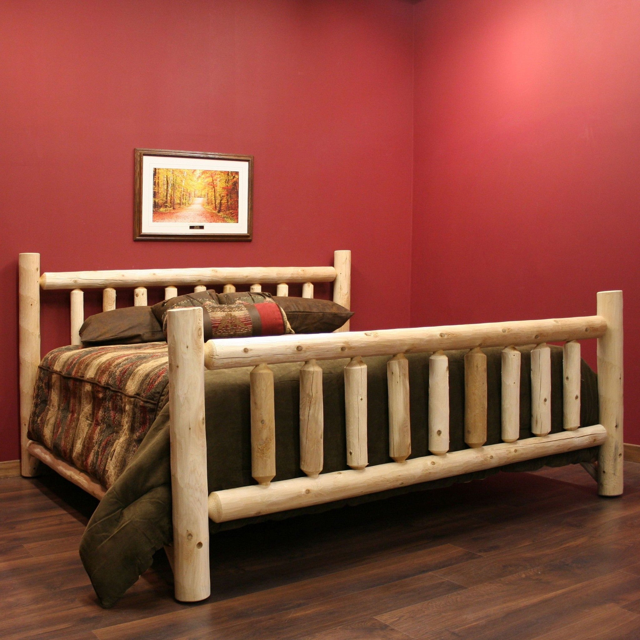 Natural Light Honey Finish Low Post Cedar Log King Bed