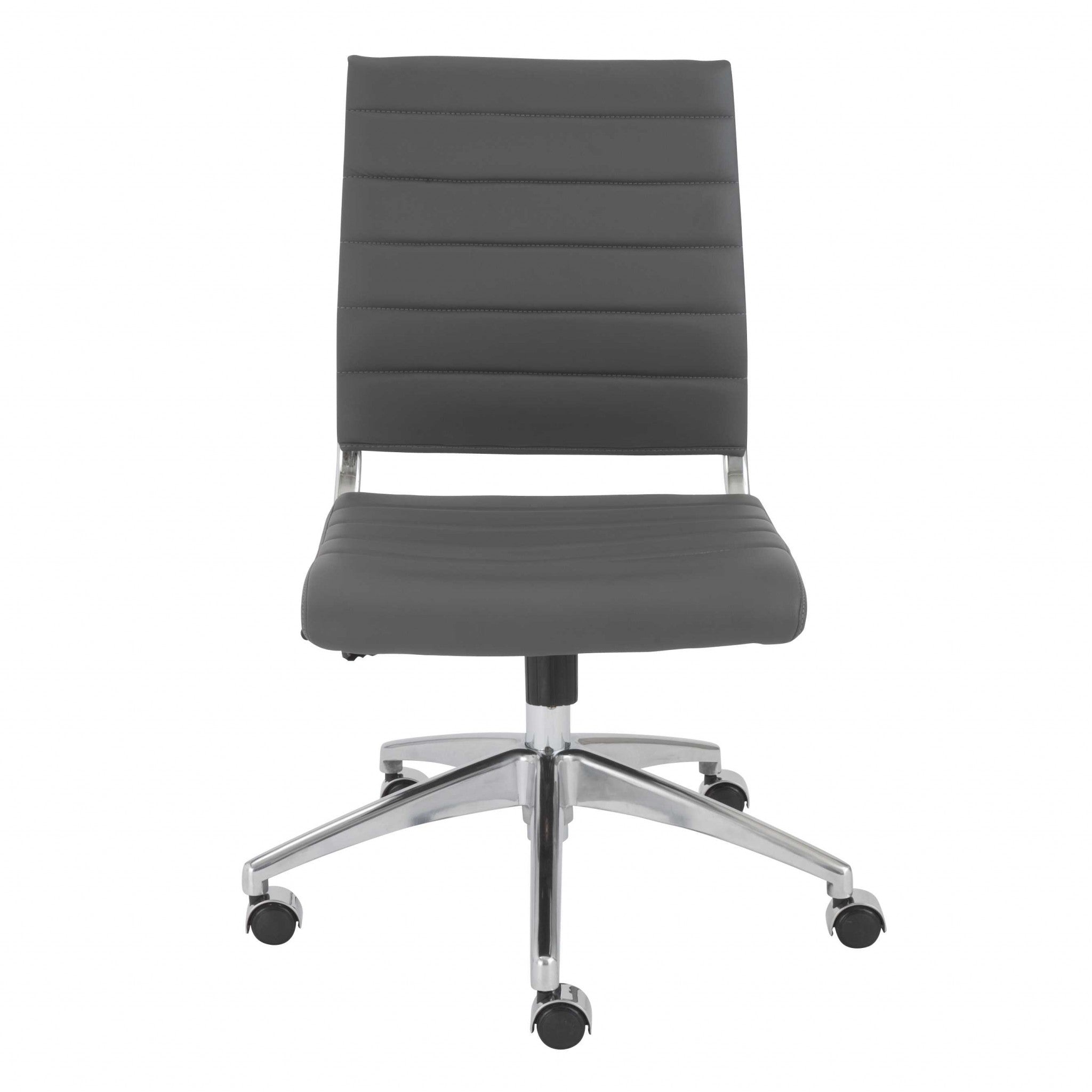 22.84" X 24.61" X 38.98" Armless Low Back Office Chair in Gray with Aluminum Base