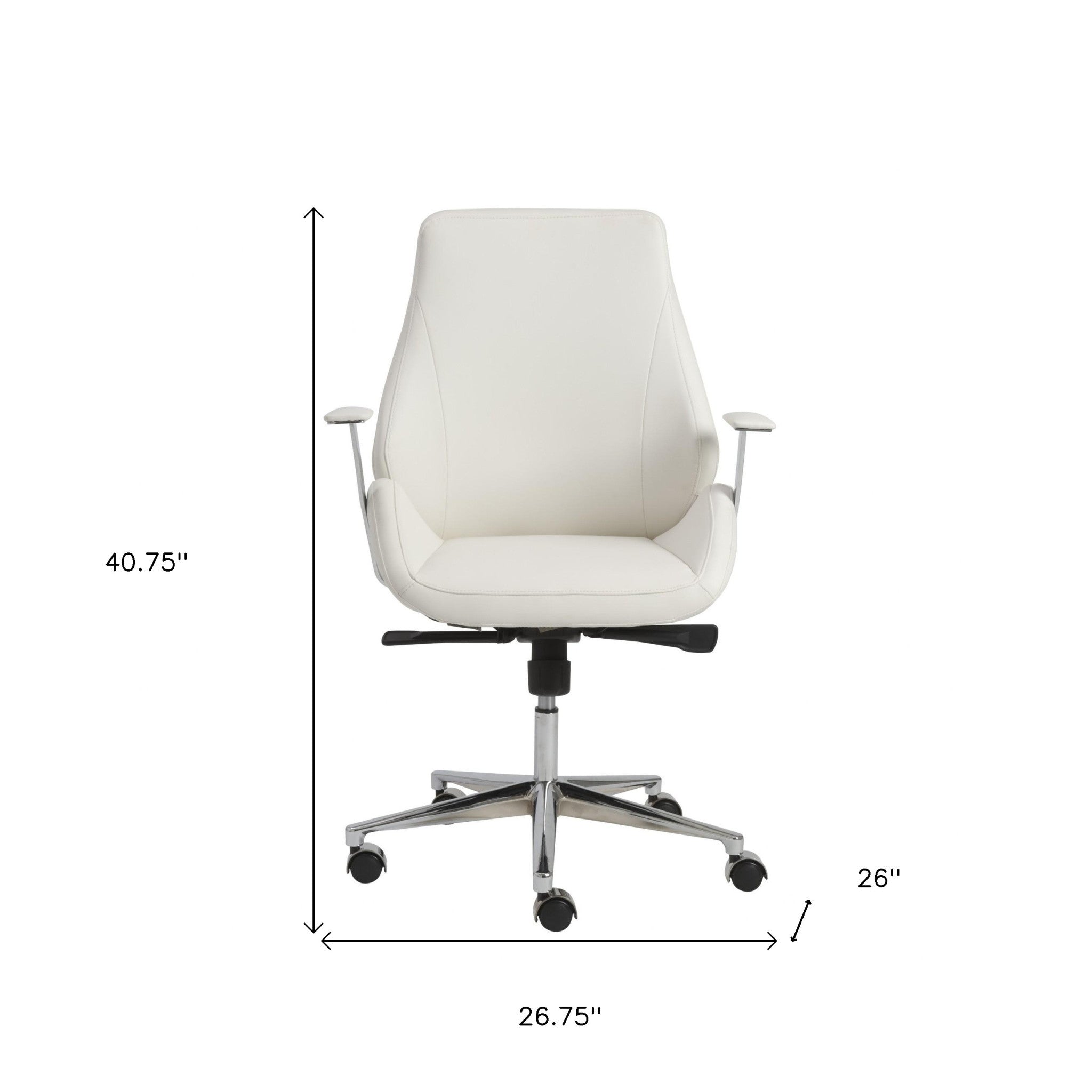 White Faux Leather Scoop Office Chair with Mod Armrests