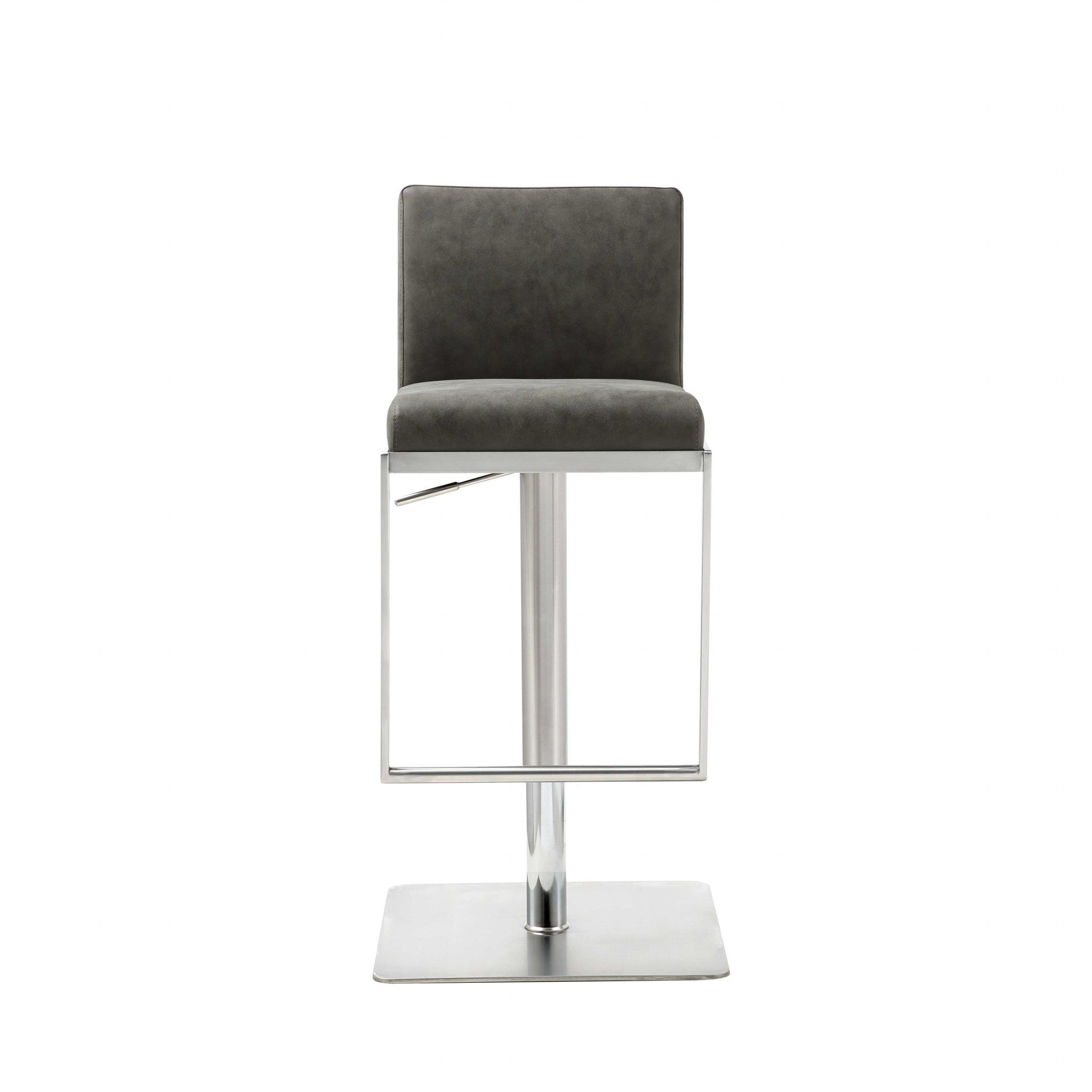 Sleek Dark Gray Faux Leather Adjustable Bar Stool