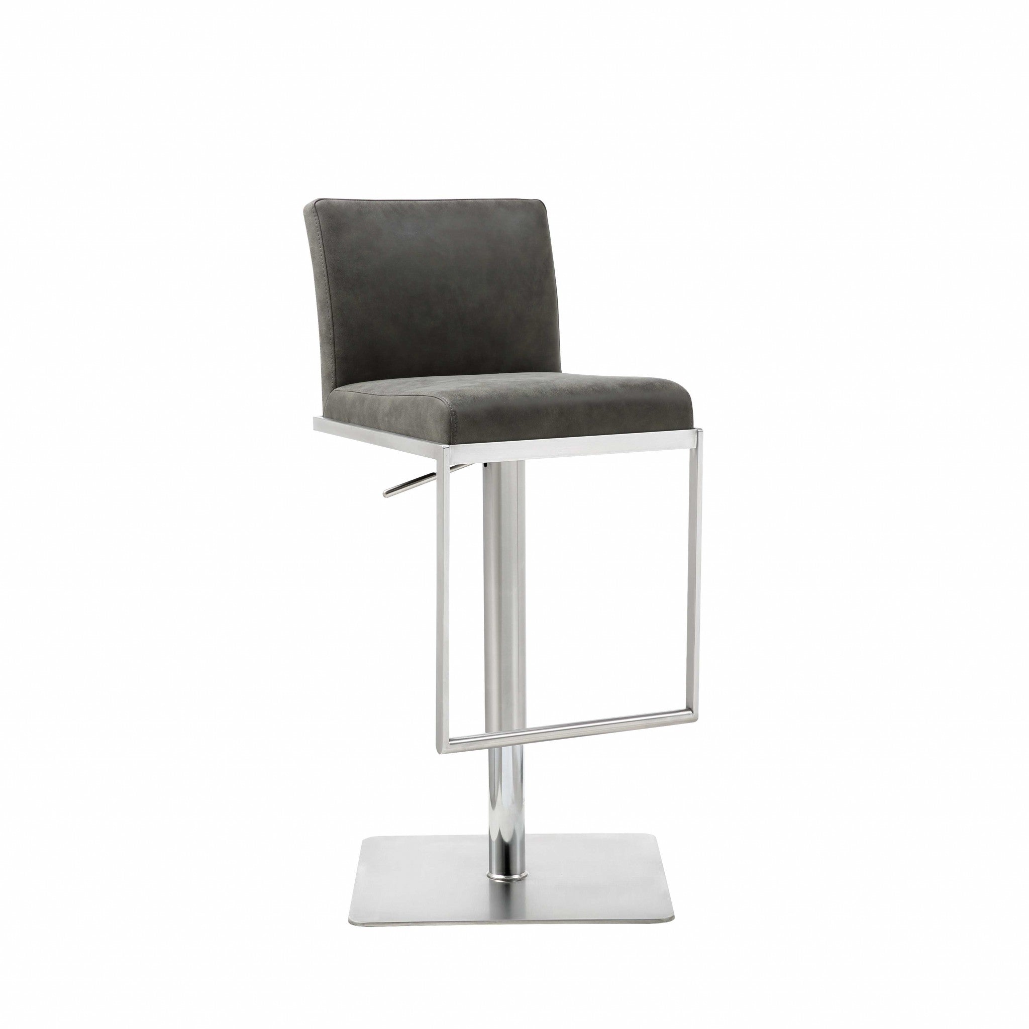 Sleek Dark Gray Faux Leather Adjustable Bar Stool