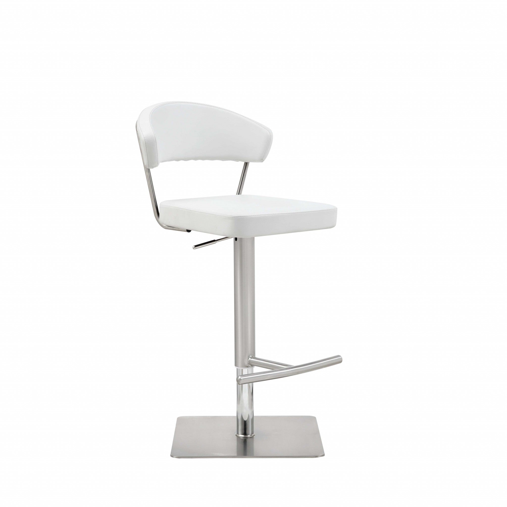 White Faux Leather and Stainless Adjustable Bar Stool