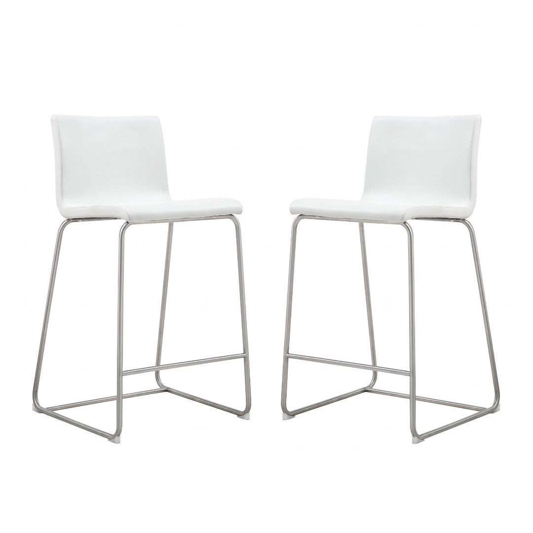 Set of 2 White Faux Leather Low Back Counter Stools